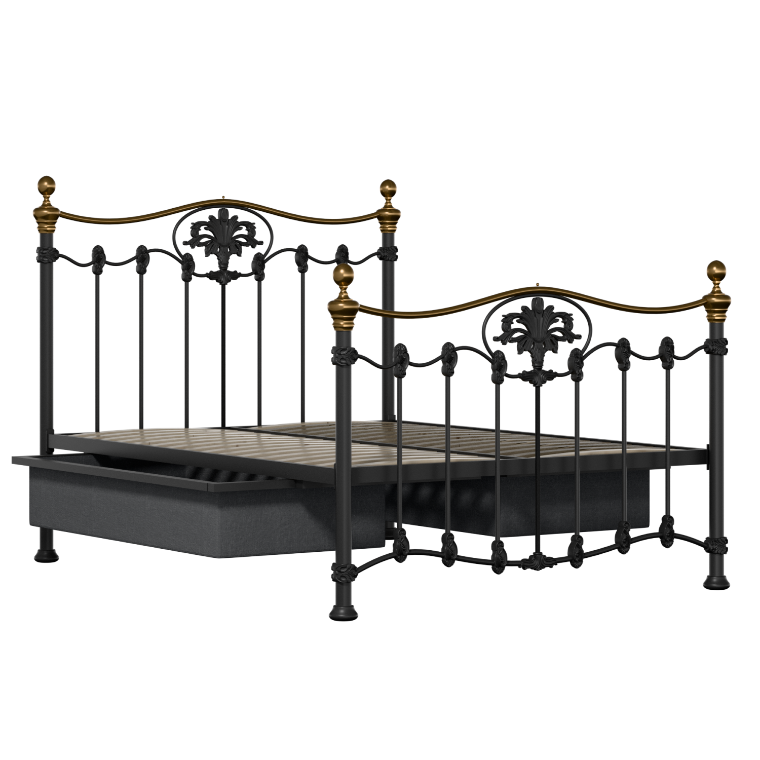 Camolin iron/metal bed in black with drawers