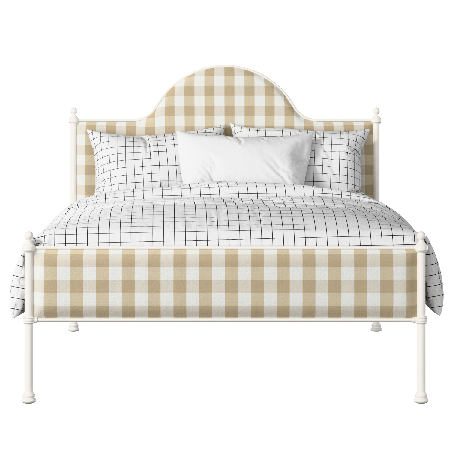 Albert Slim iron/metal upholstered bed in ivory with Romo Kemble Putty fabric