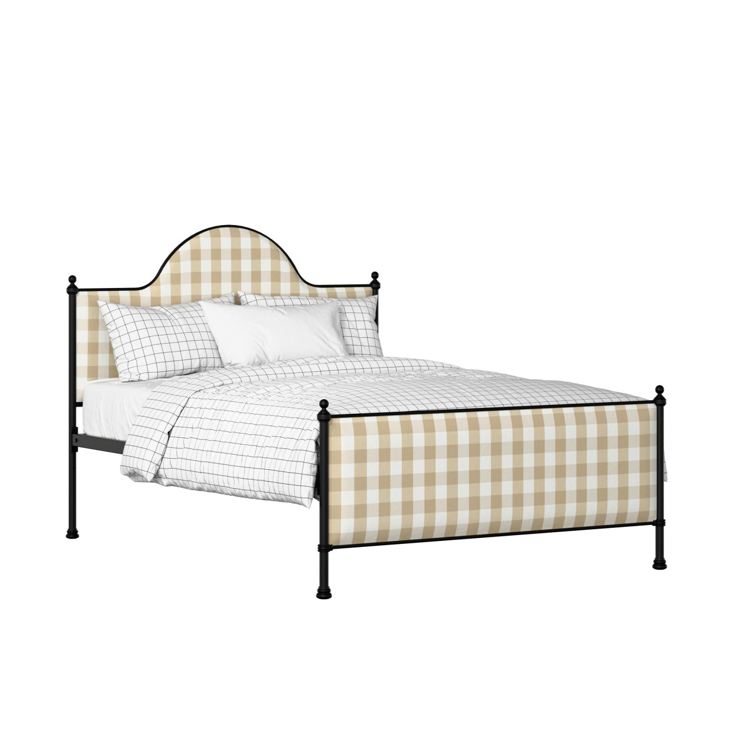 Albert iron/metal upholstered bed in black with Romo Kemble Putty fabric