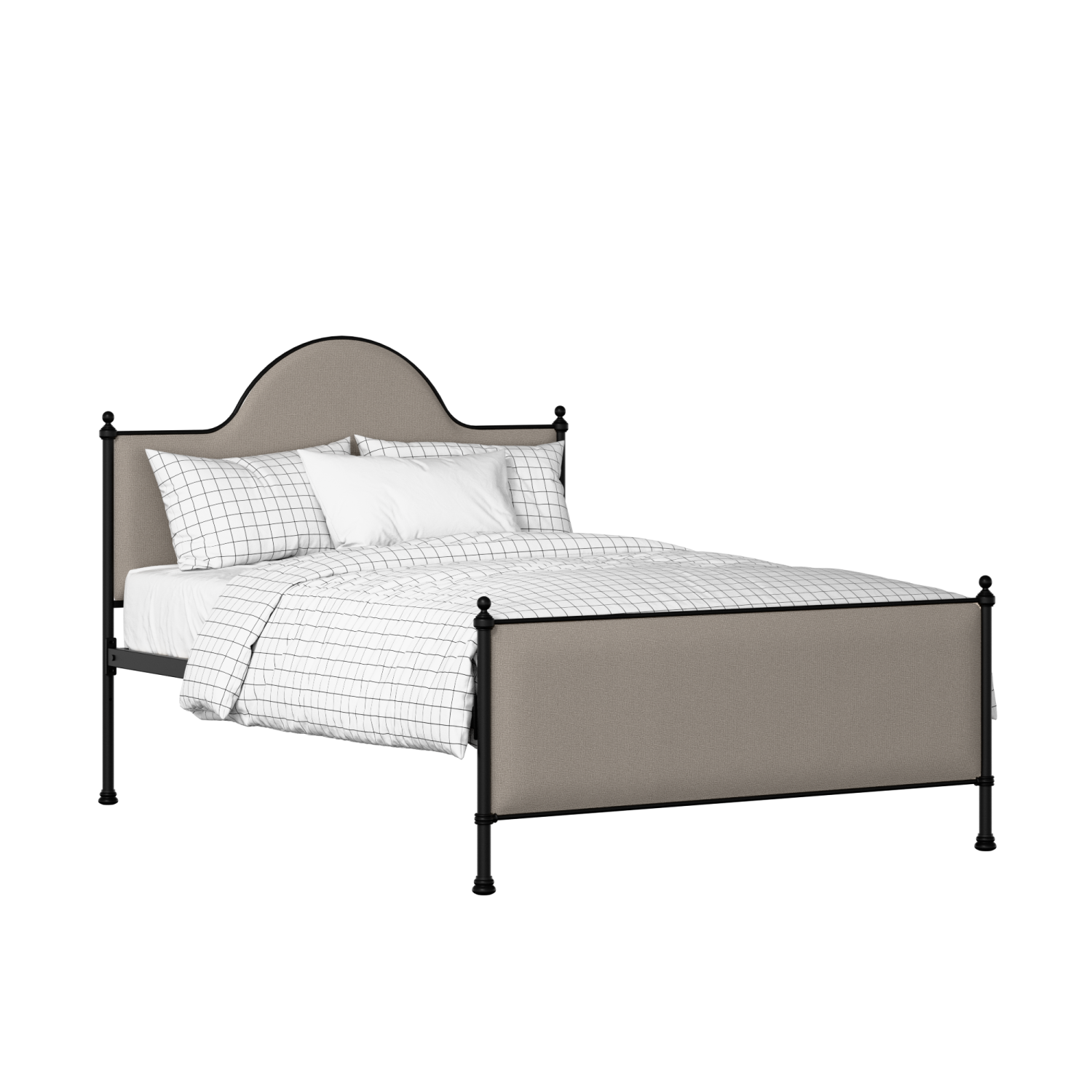Albert iron/metal upholstered bed in black with storm grey fabric