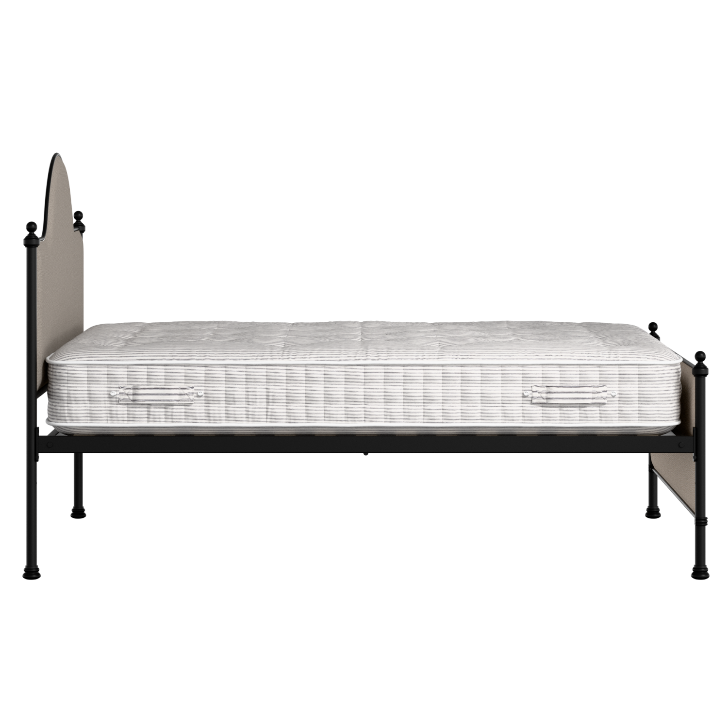 Albert iron/metal upholstered bed in black with storm grey fabric