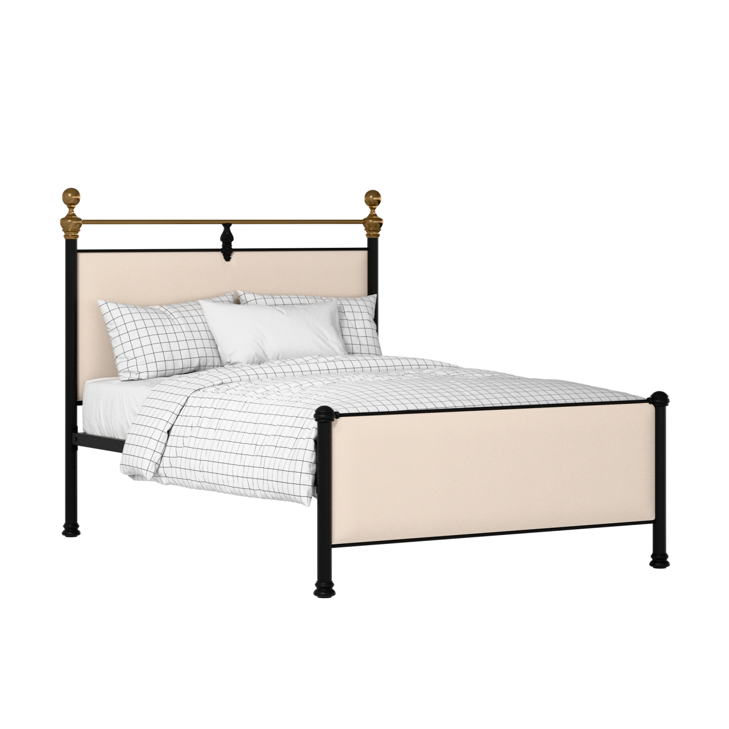 Bastille iron/metal upholstered bed in black with silver fabric