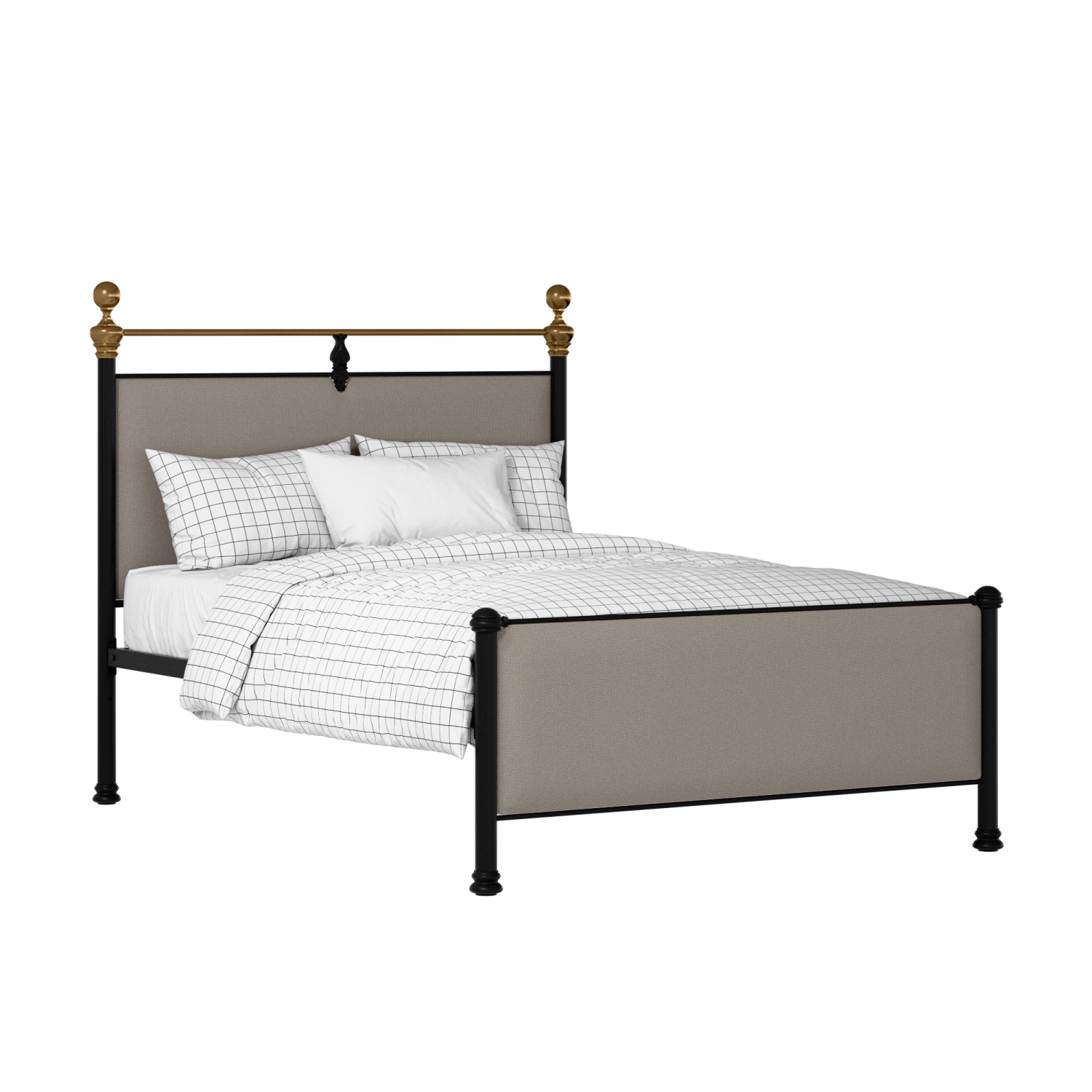 Bastille iron/metal upholstered bed in black with storm grey fabric