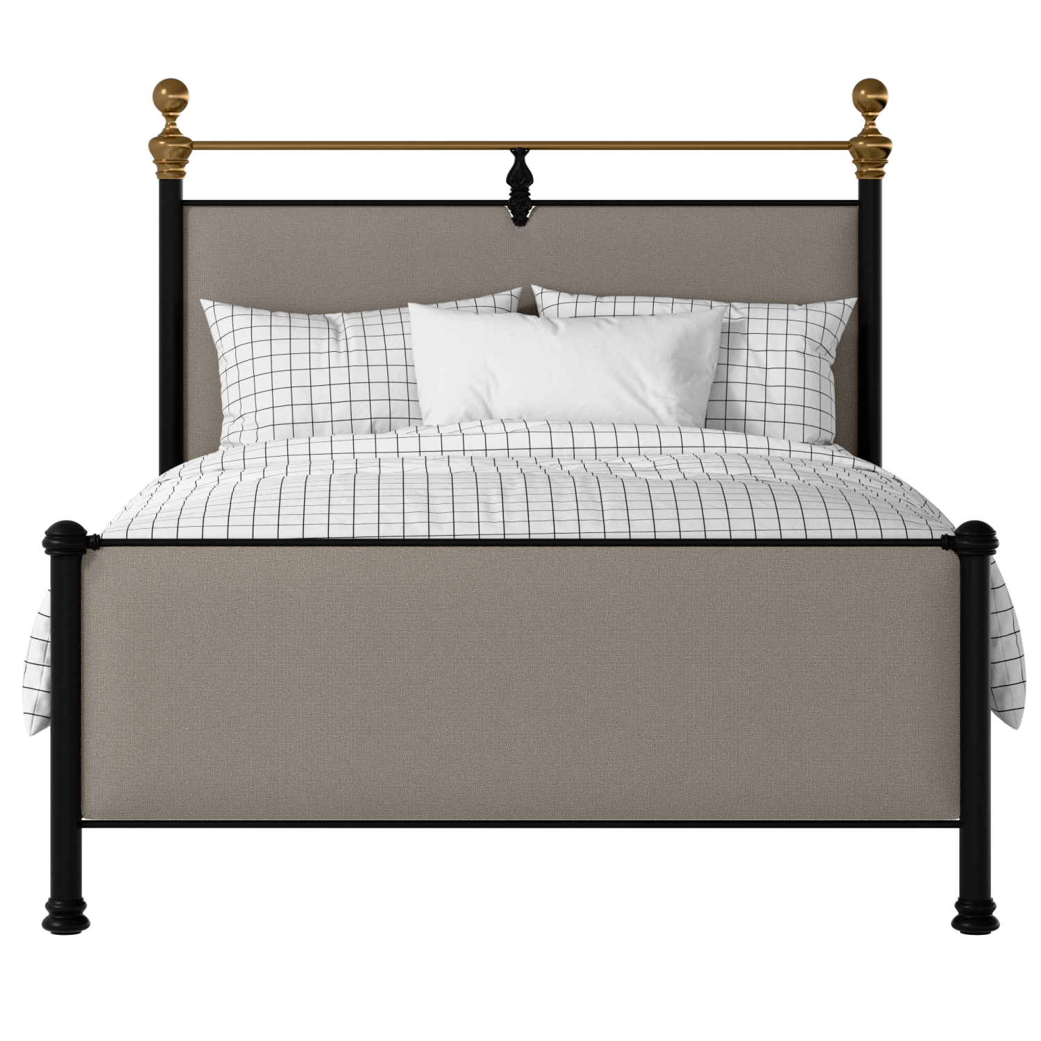 Bastille iron/metal upholstered bed in black with storm grey fabric
