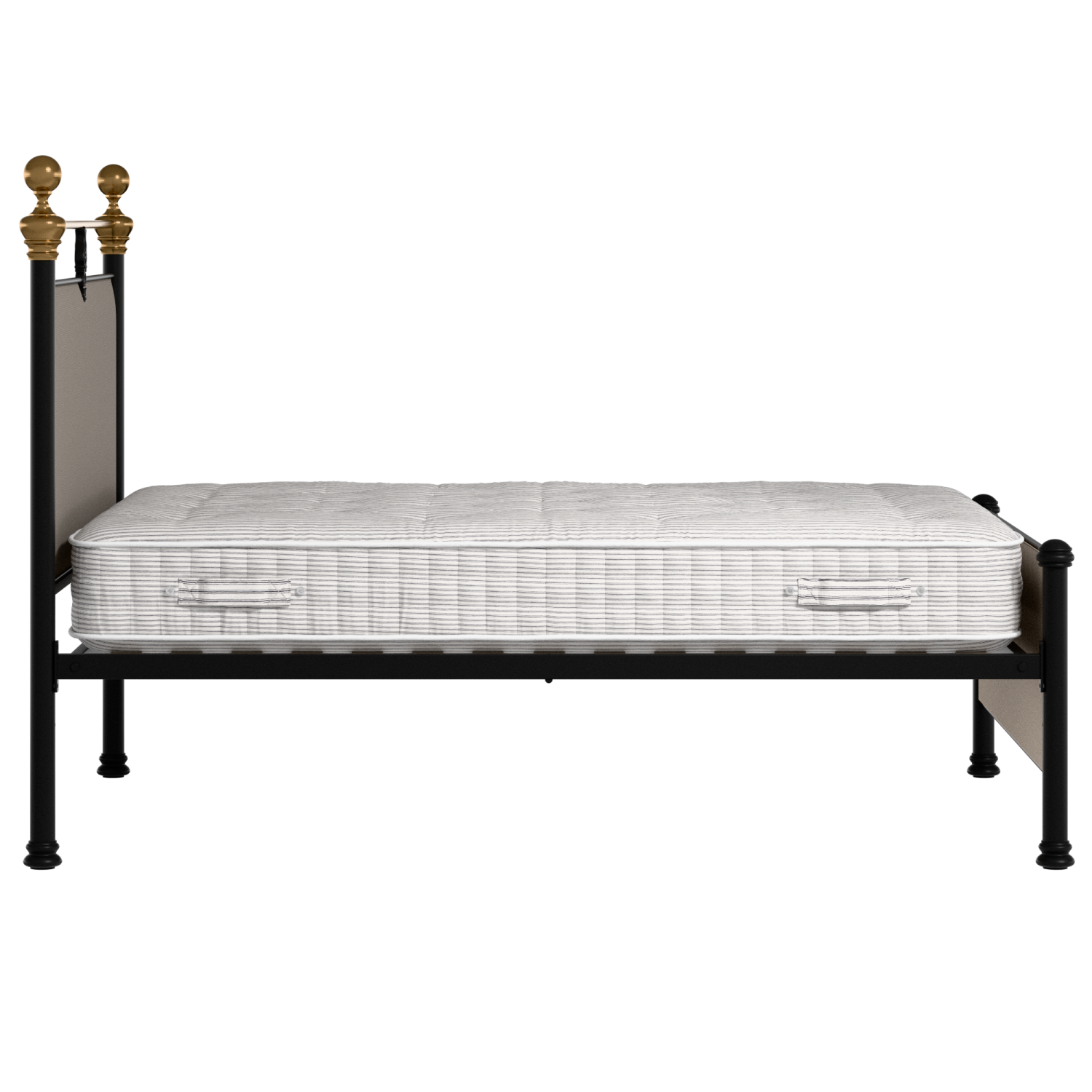 Bastille iron/metal upholstered bed in black with storm grey fabric