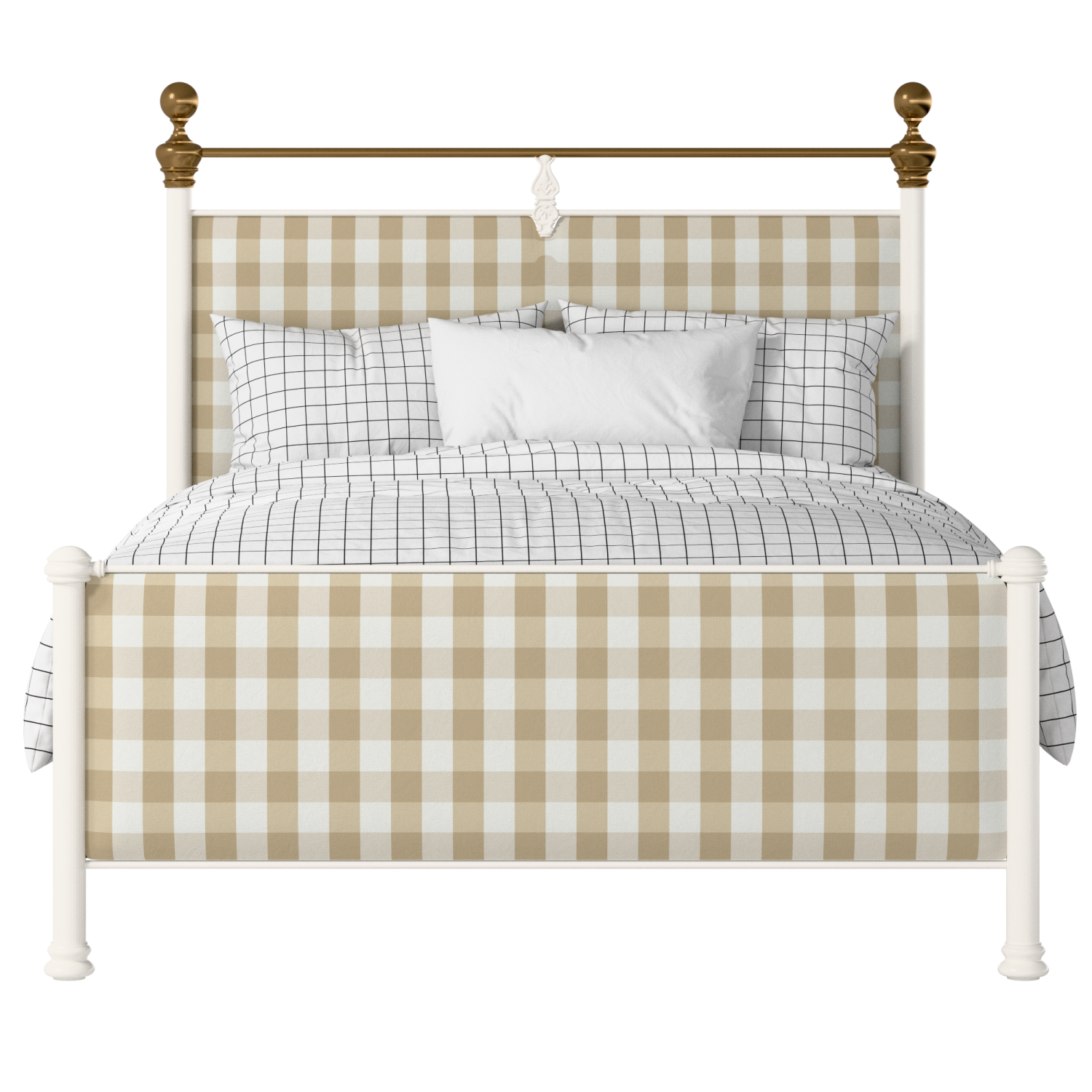 Bastille iron/metal upholstered bed in ivory with Romo Kemble Putty fabric