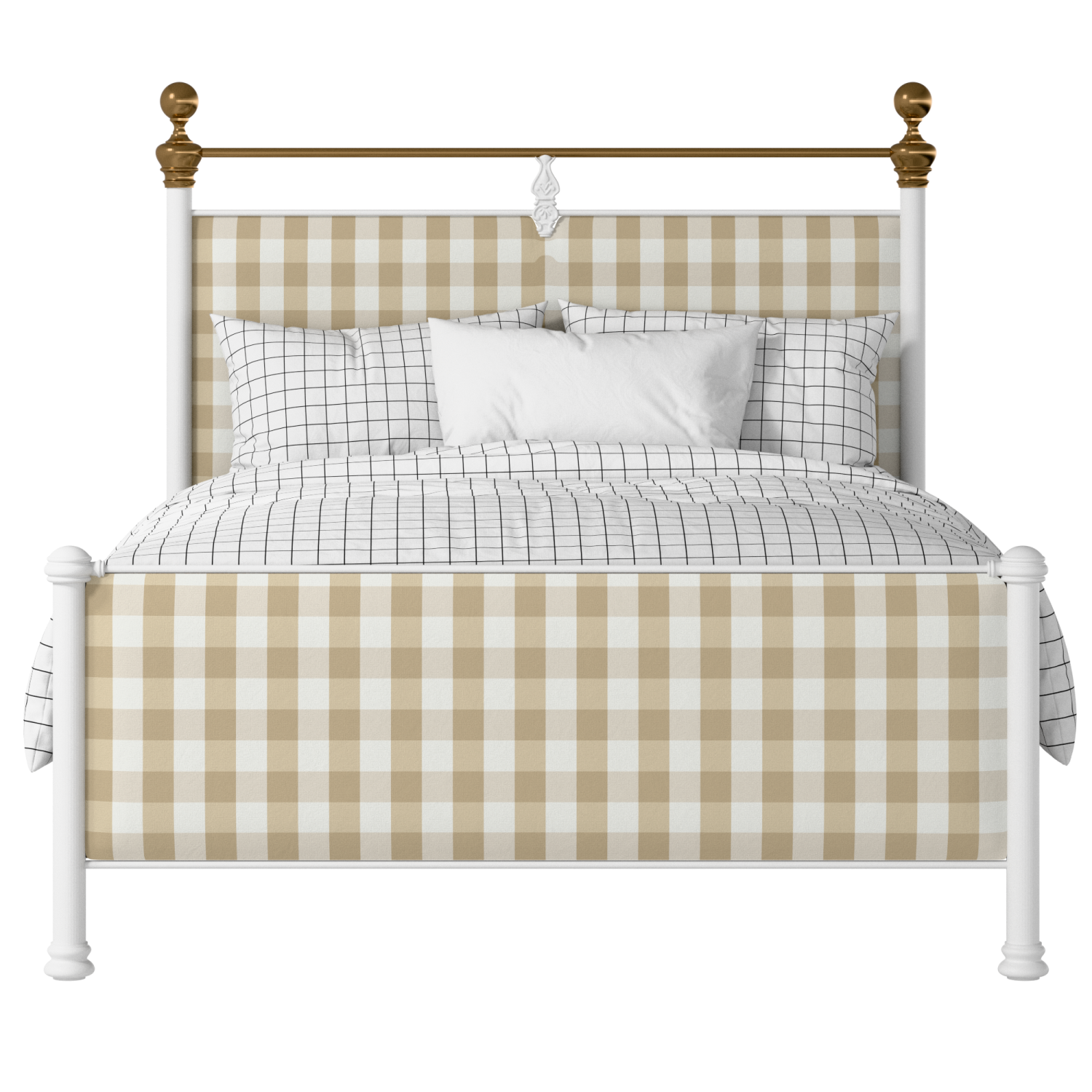 Bastille iron/metal upholstered bed in white with Romo Kemble Putty fabric