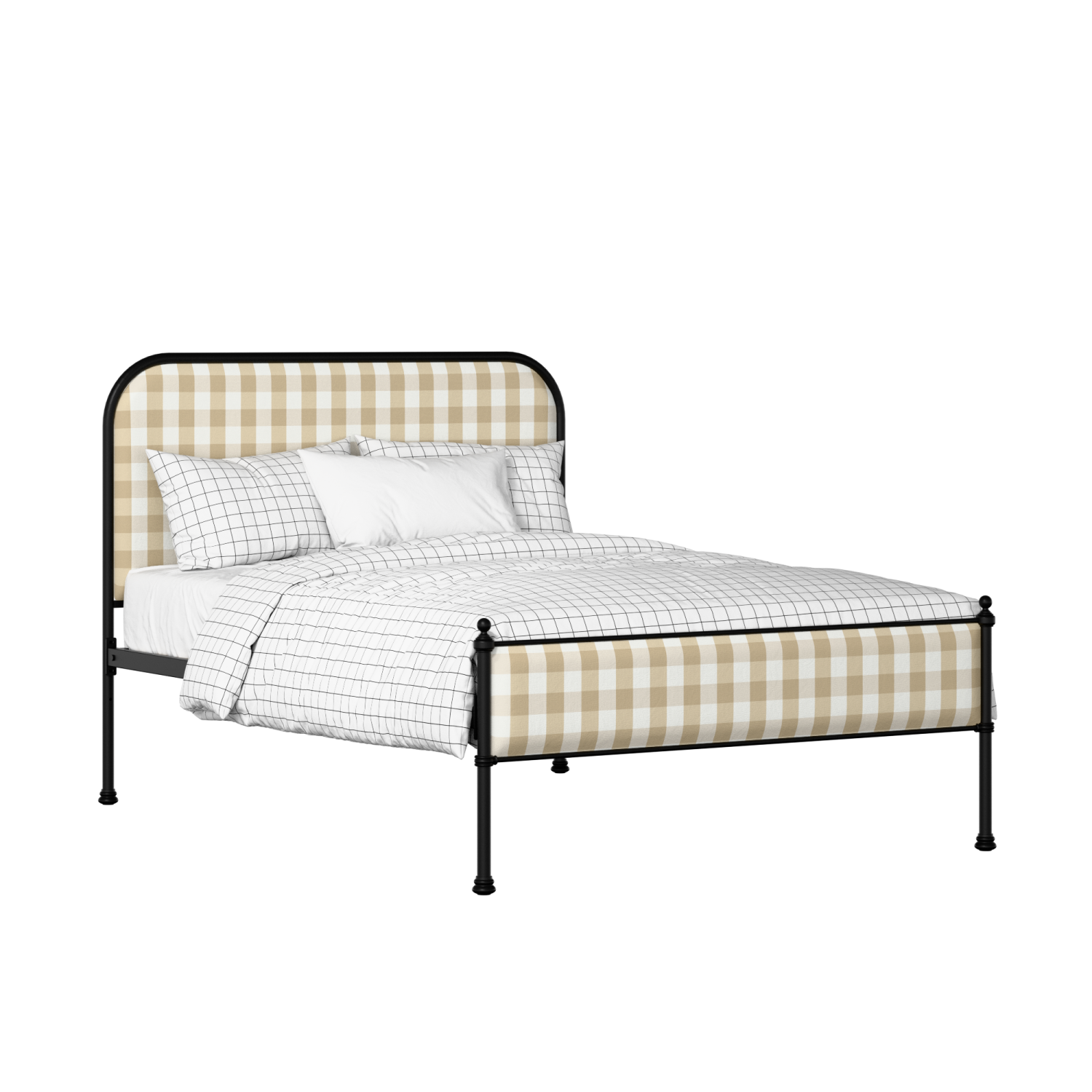 Bray Slim iron/metal upholstered bed in black with Romo Kemble Putty fabric