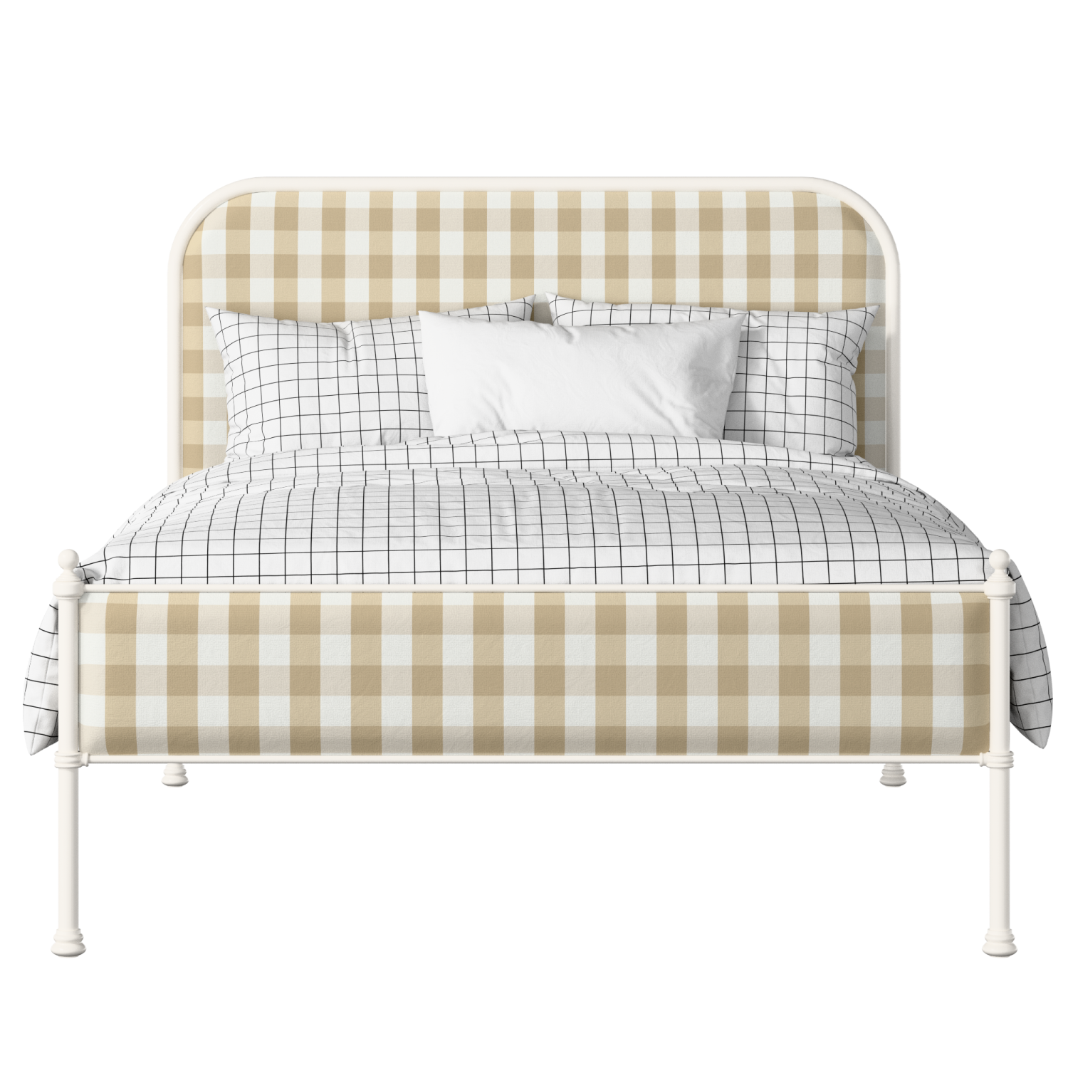 Bray Slim iron/metal upholstered bed in ivory with Romo Kemble Putty fabric