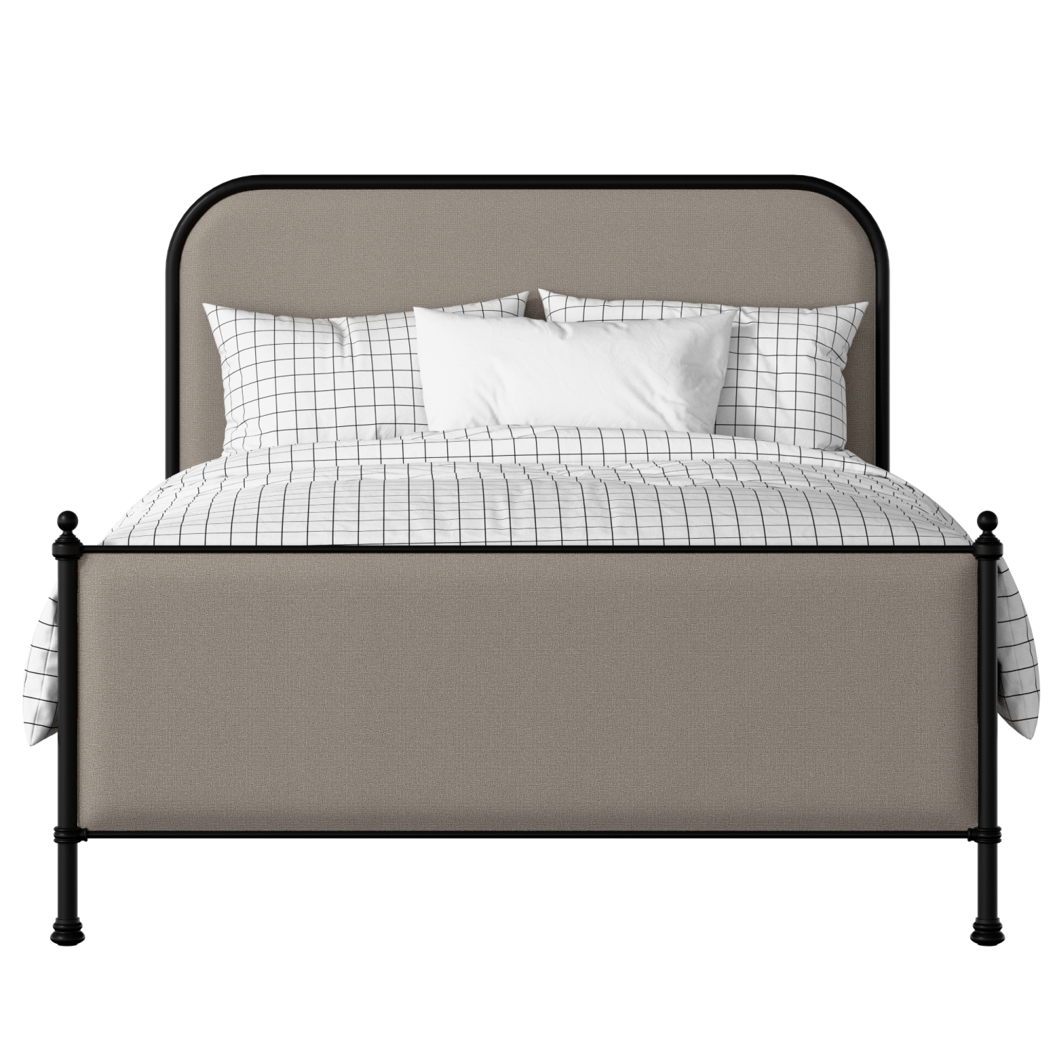 Bray iron/metal upholstered bed in black with storm grey fabric