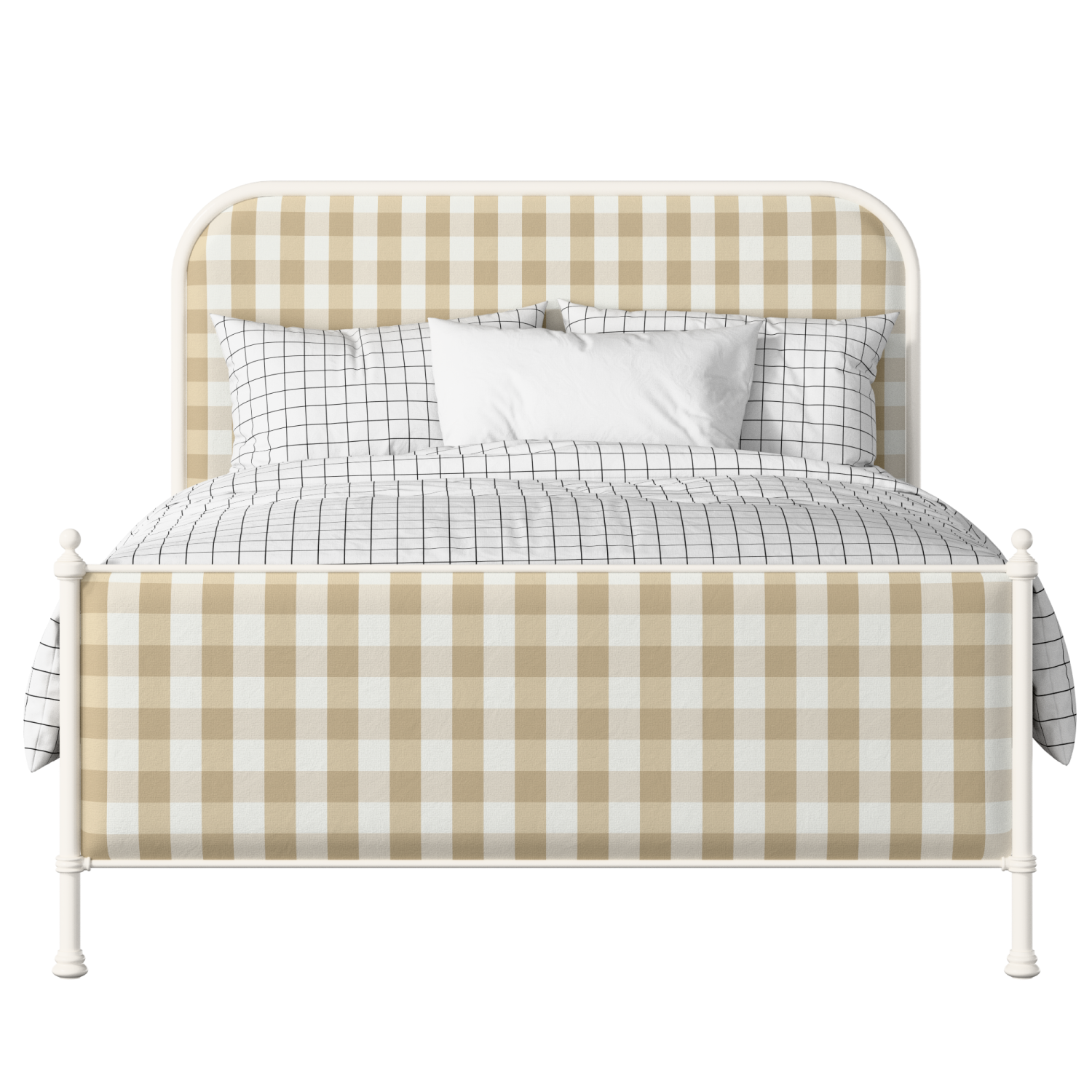 Bray iron/metal upholstered bed in ivory with Romo Kemble Putty fabric