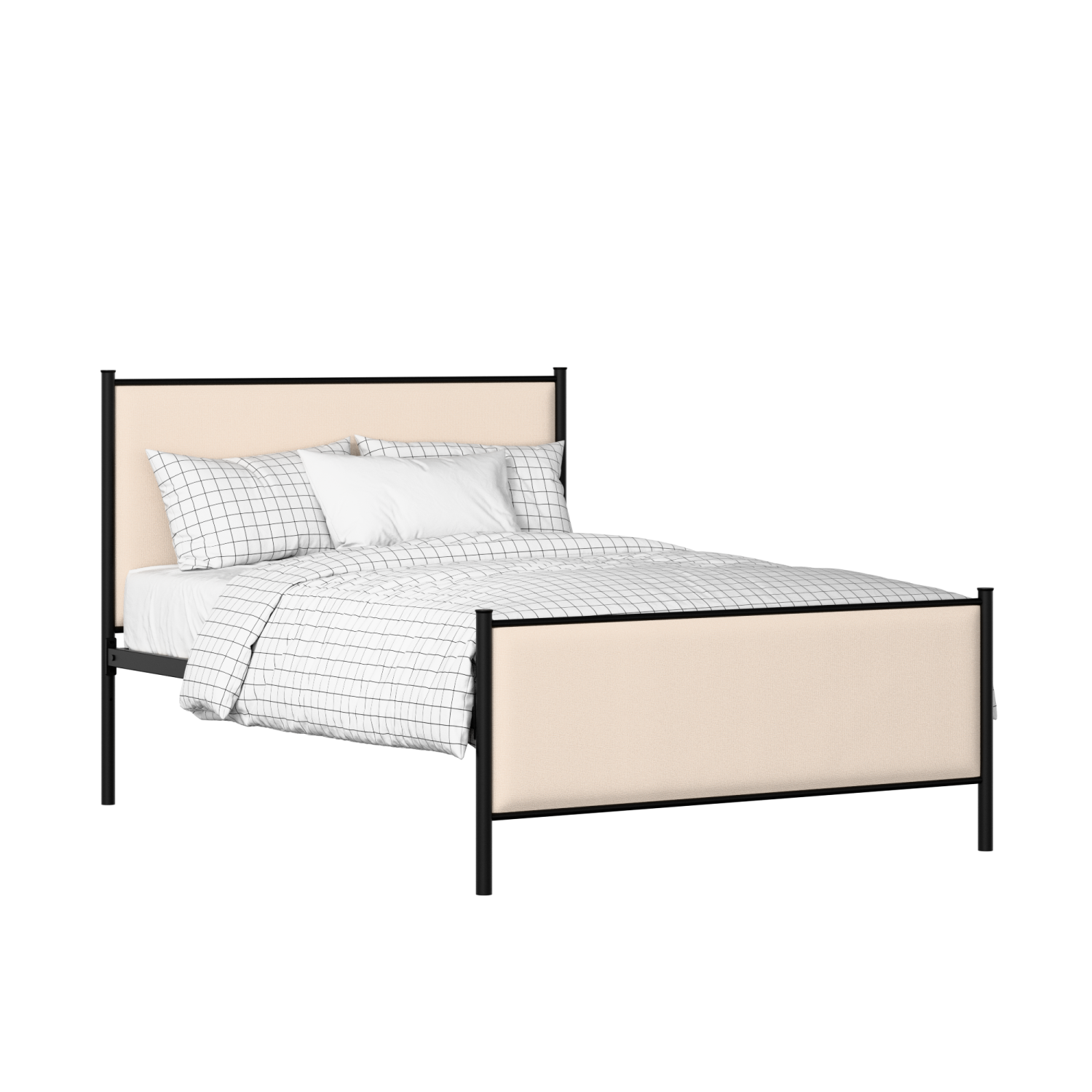 Brest iron/metal upholstered bed in black with silver fabric