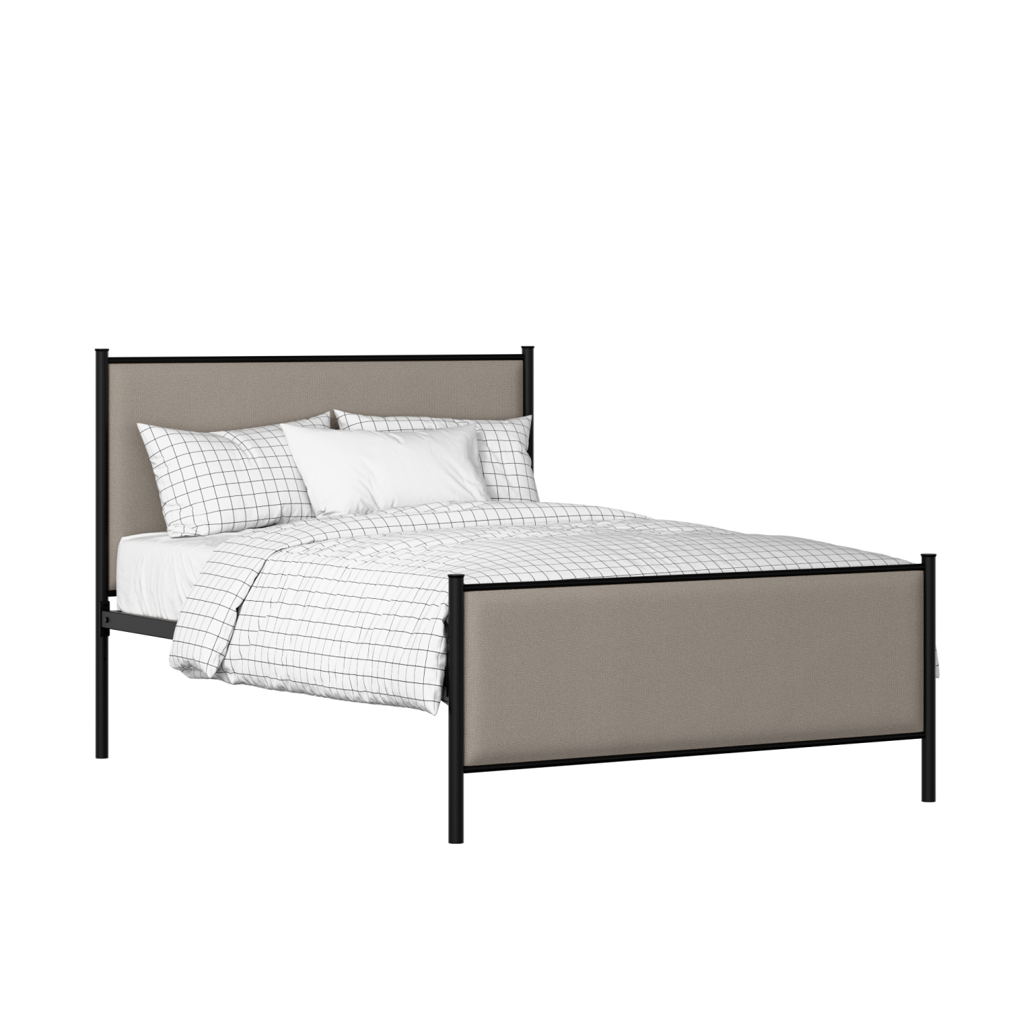 Brest iron/metal upholstered bed in black with storm grey fabric