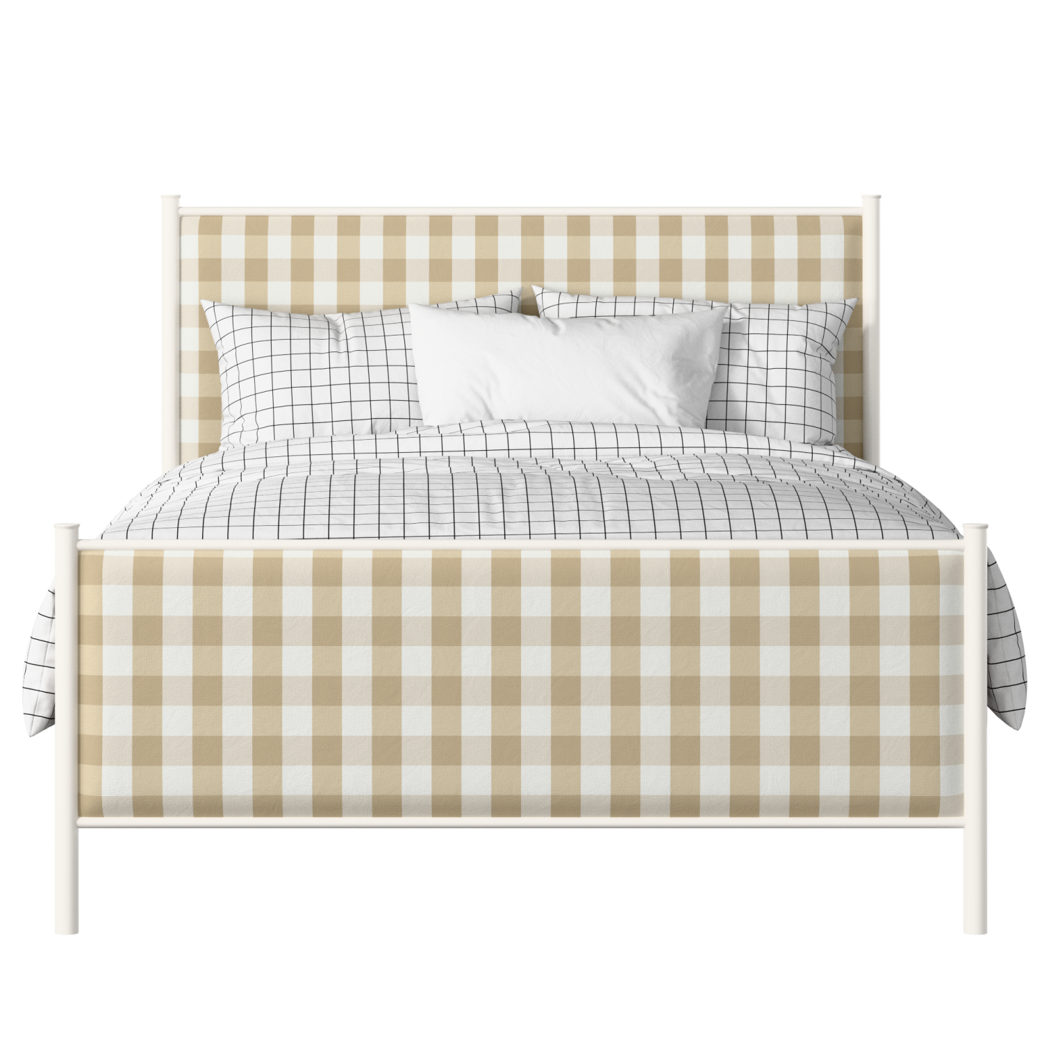 Brest iron/metal upholstered bed in ivory with Romo Kemble Putty fabric