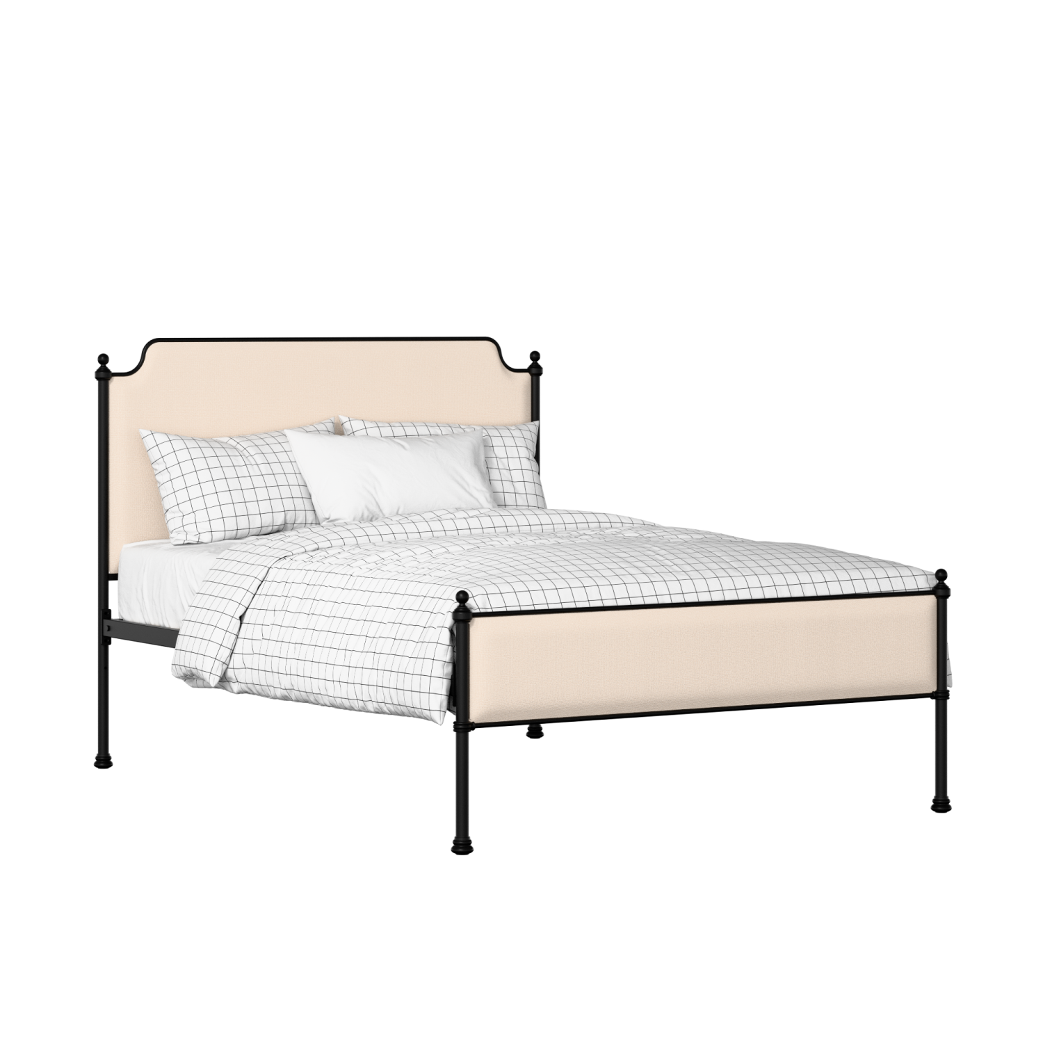 Miranda Slim iron/metal upholstered bed in black with silver fabric