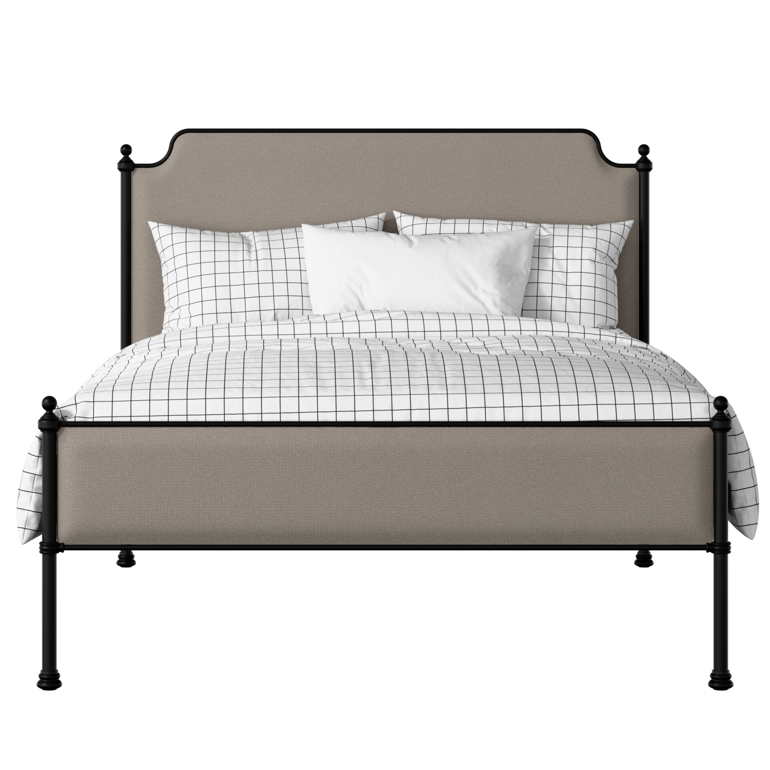 Miranda Slim iron/metal upholstered bed in black with storm grey fabric