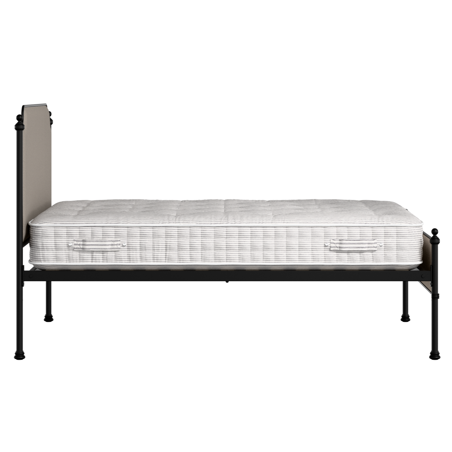 Miranda Slim iron/metal upholstered bed in black with storm grey fabric