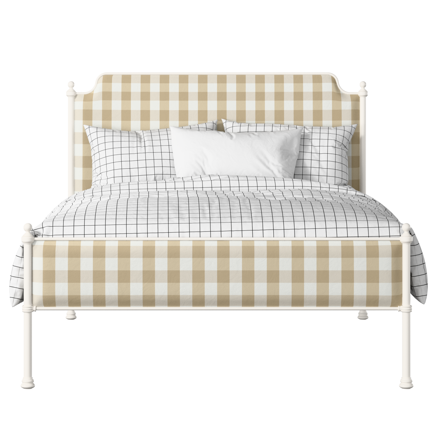Miranda Slim iron/metal upholstered bed in ivory with Romo Kemble Putty fabric