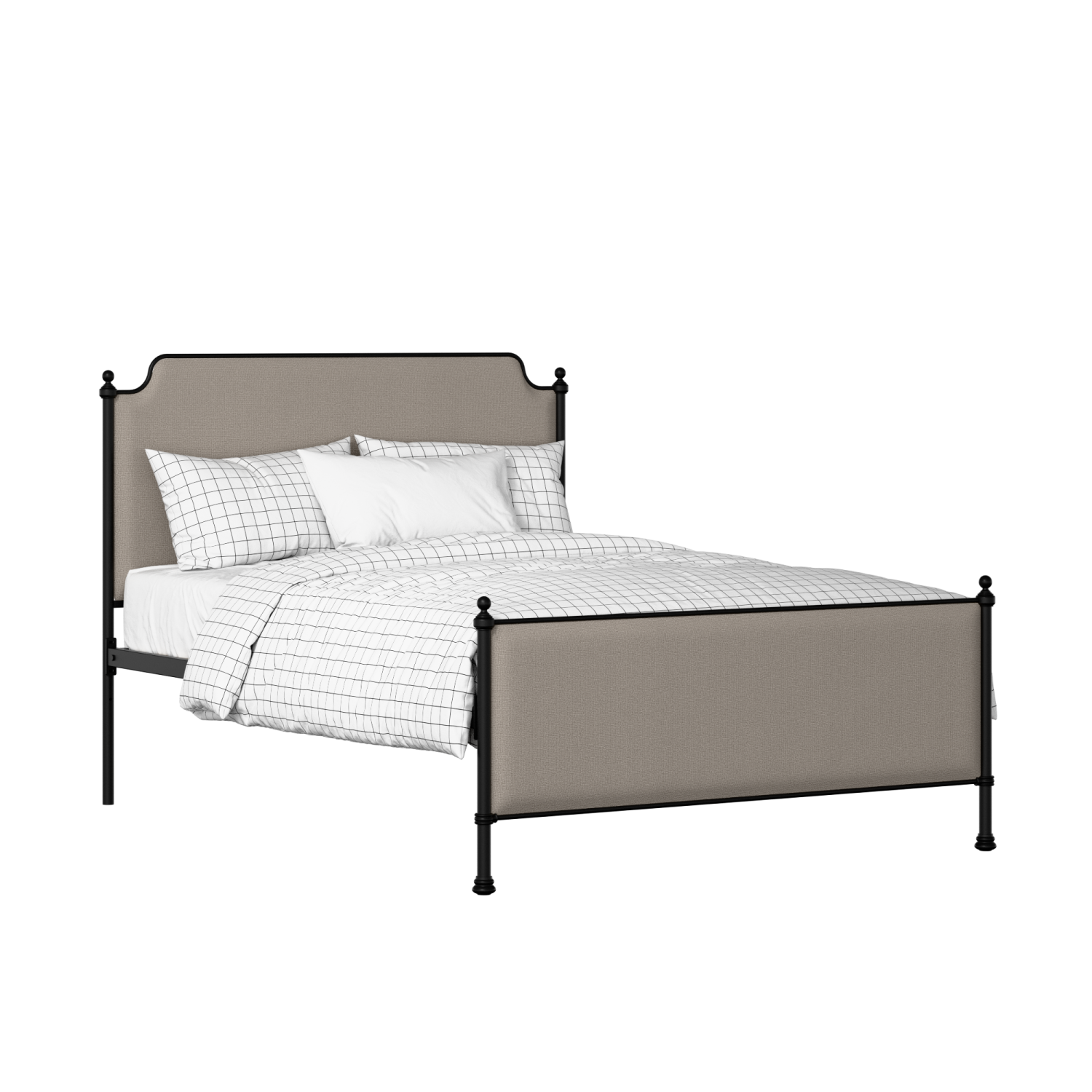 Miranda iron/metal upholstered bed in black with storm grey fabric