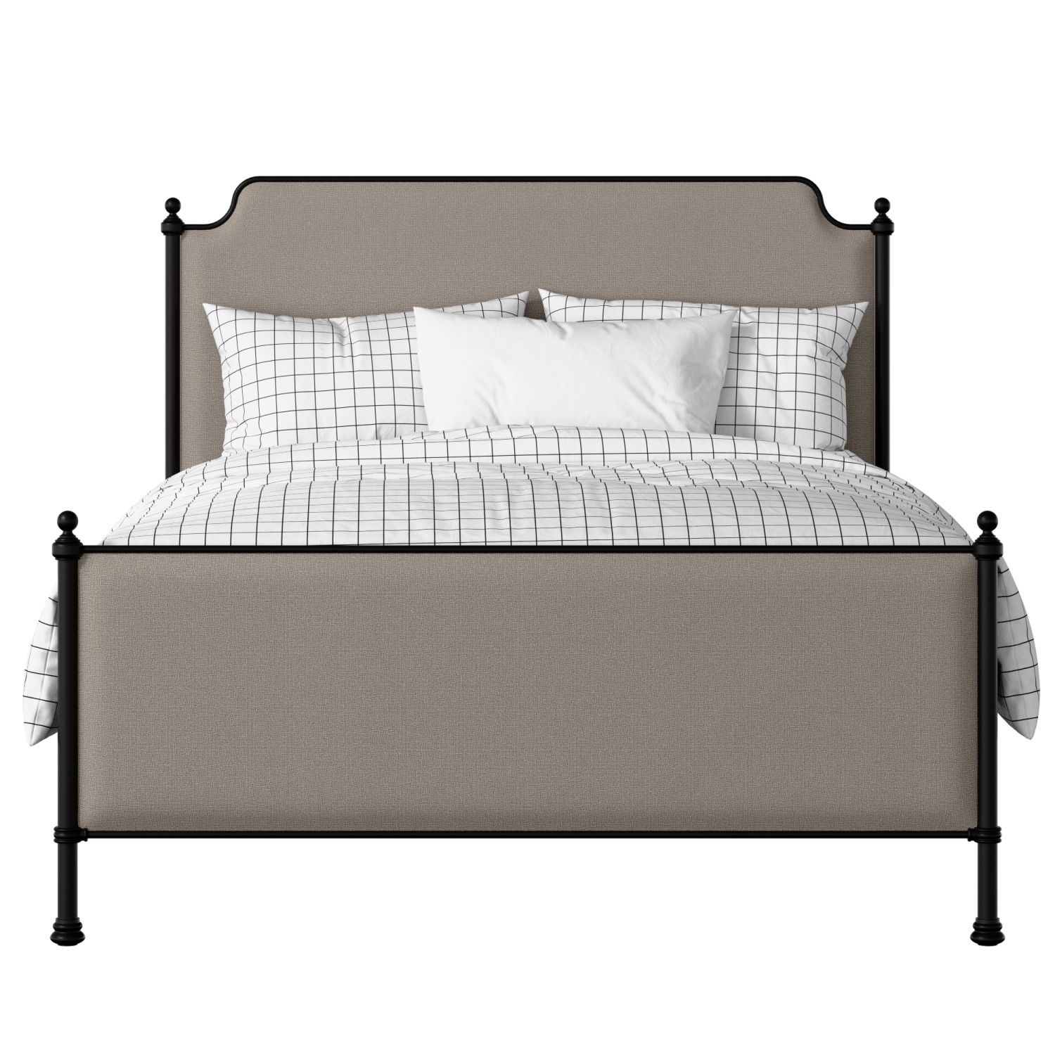 Miranda iron/metal upholstered bed in black with storm grey fabric