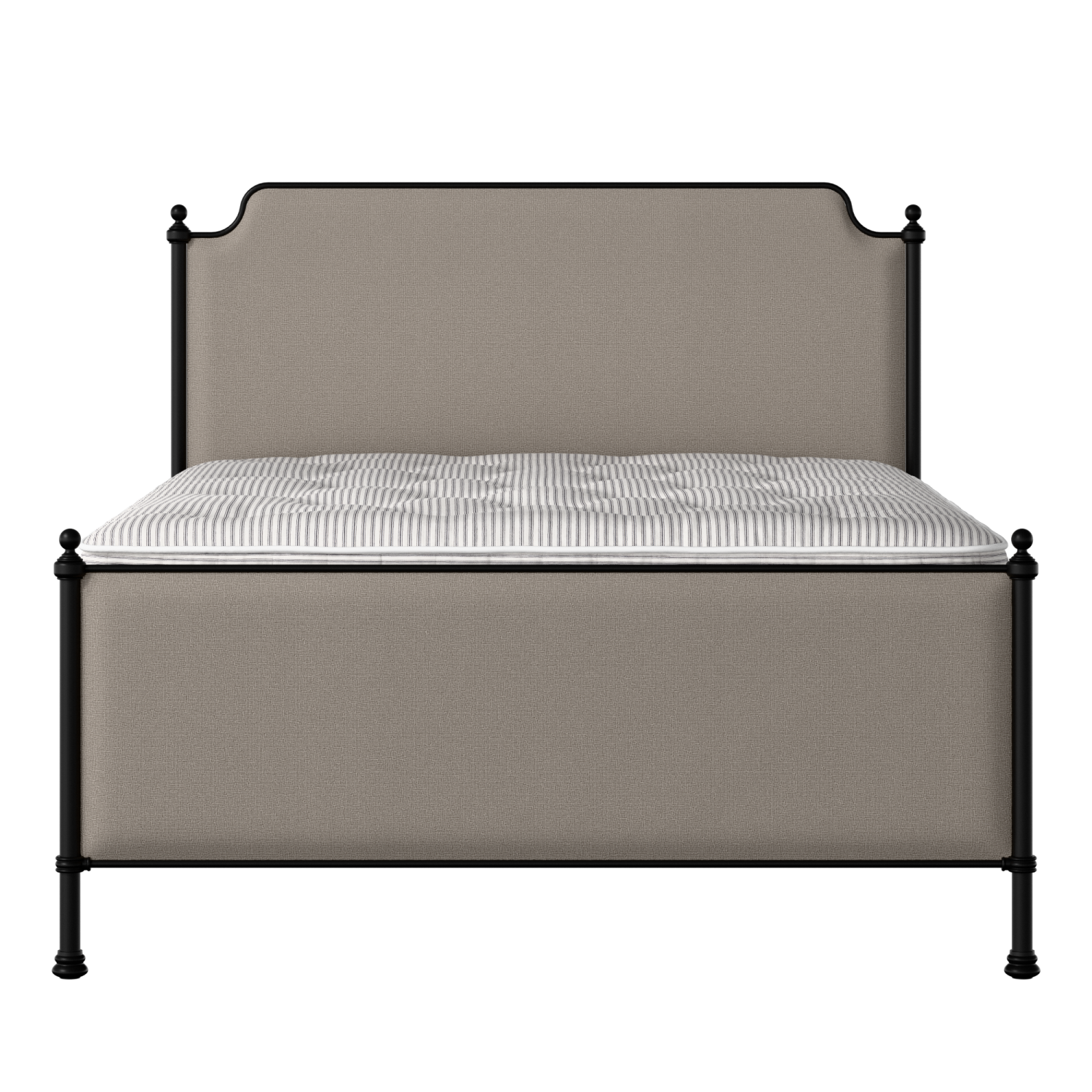 Miranda iron/metal upholstered bed in black with storm grey fabric