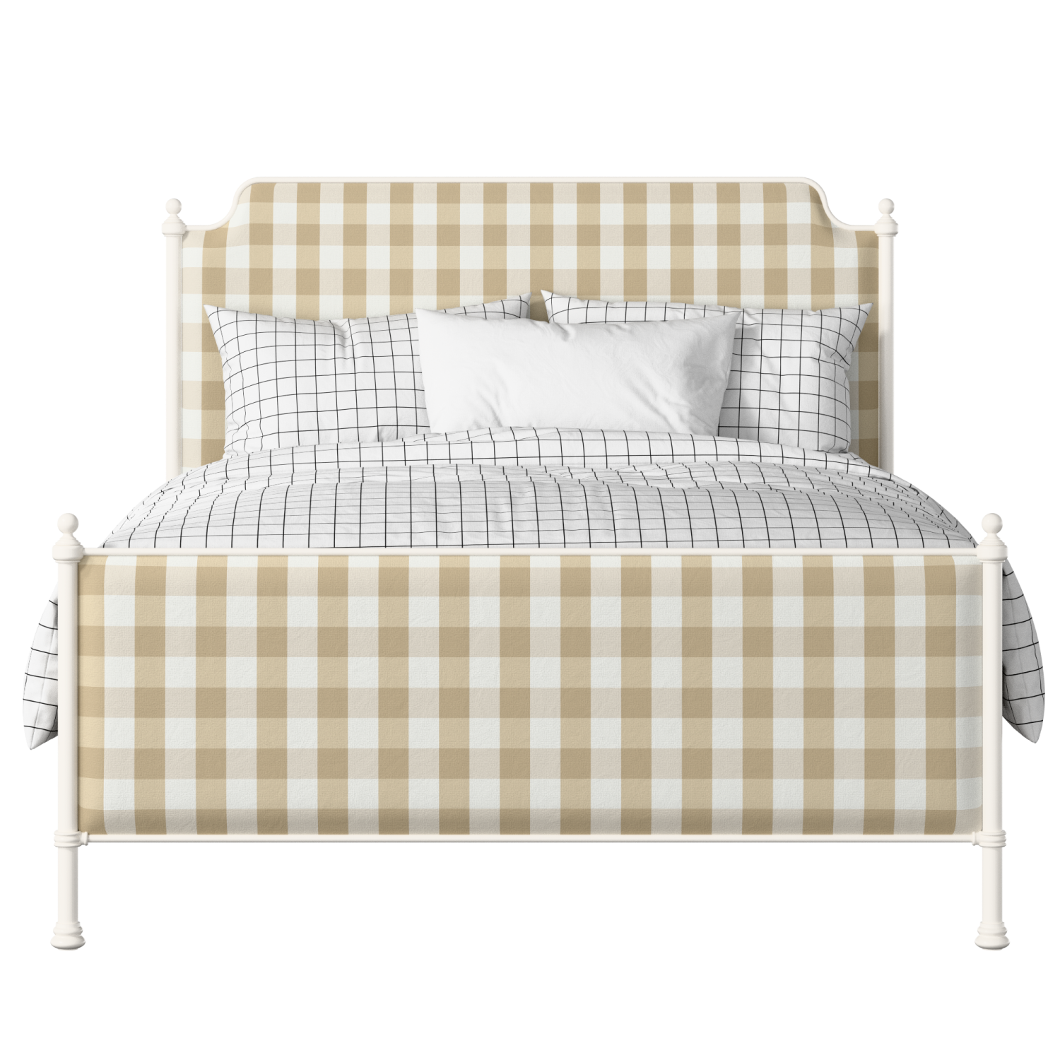 Miranda iron/metal upholstered bed in ivory with Romo Kemble Putty fabric