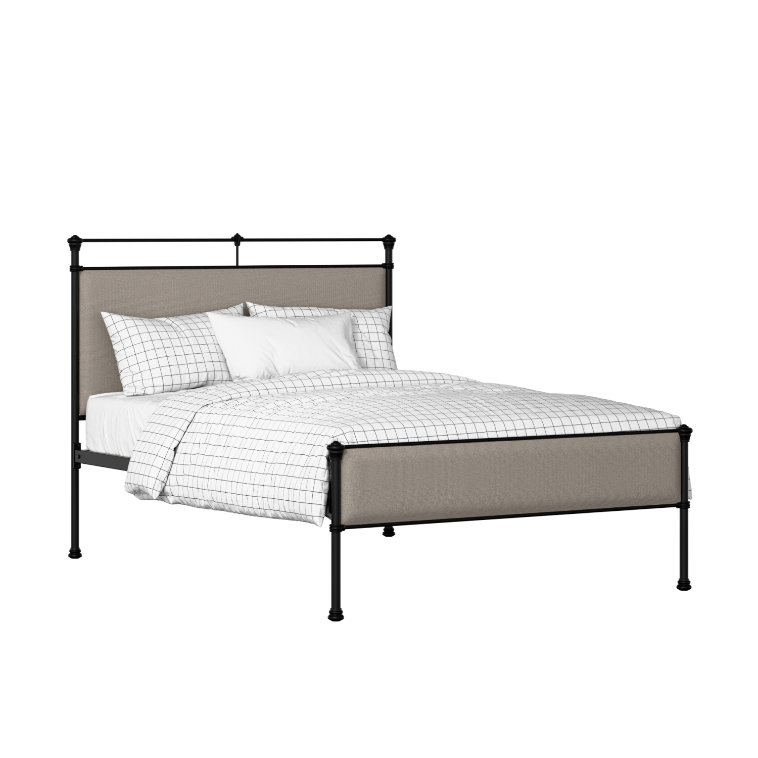 Nancy Slim iron/metal upholstered bed in black with storm grey fabric