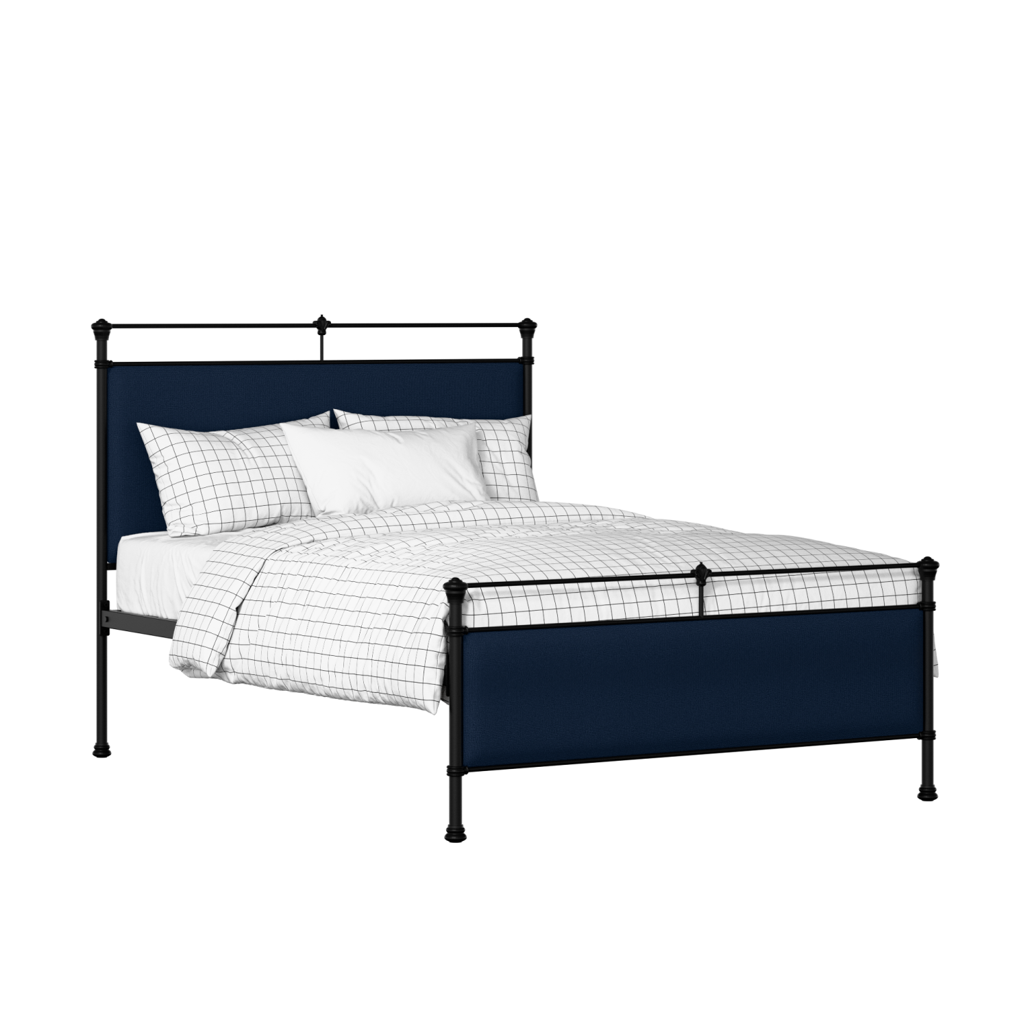 Nancy iron/metal upholstered bed in black with blue fabric