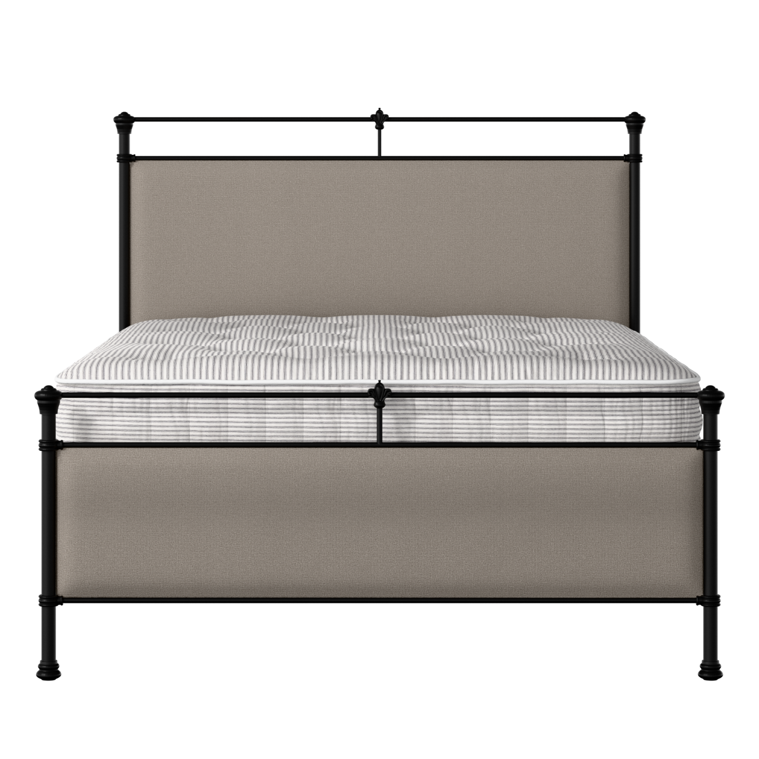 Nancy iron/metal upholstered bed in black with storm grey fabric