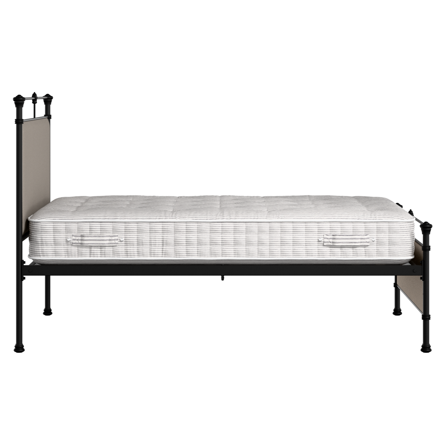 Nancy iron/metal upholstered bed in black with storm grey fabric