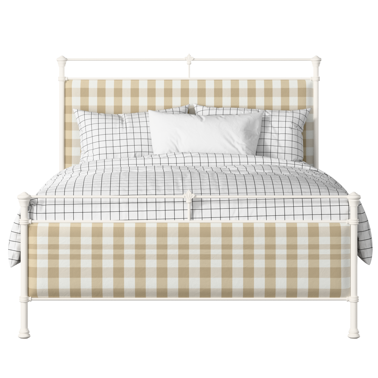Nancy iron/metal upholstered bed in ivory with Romo Kemble Putty fabric