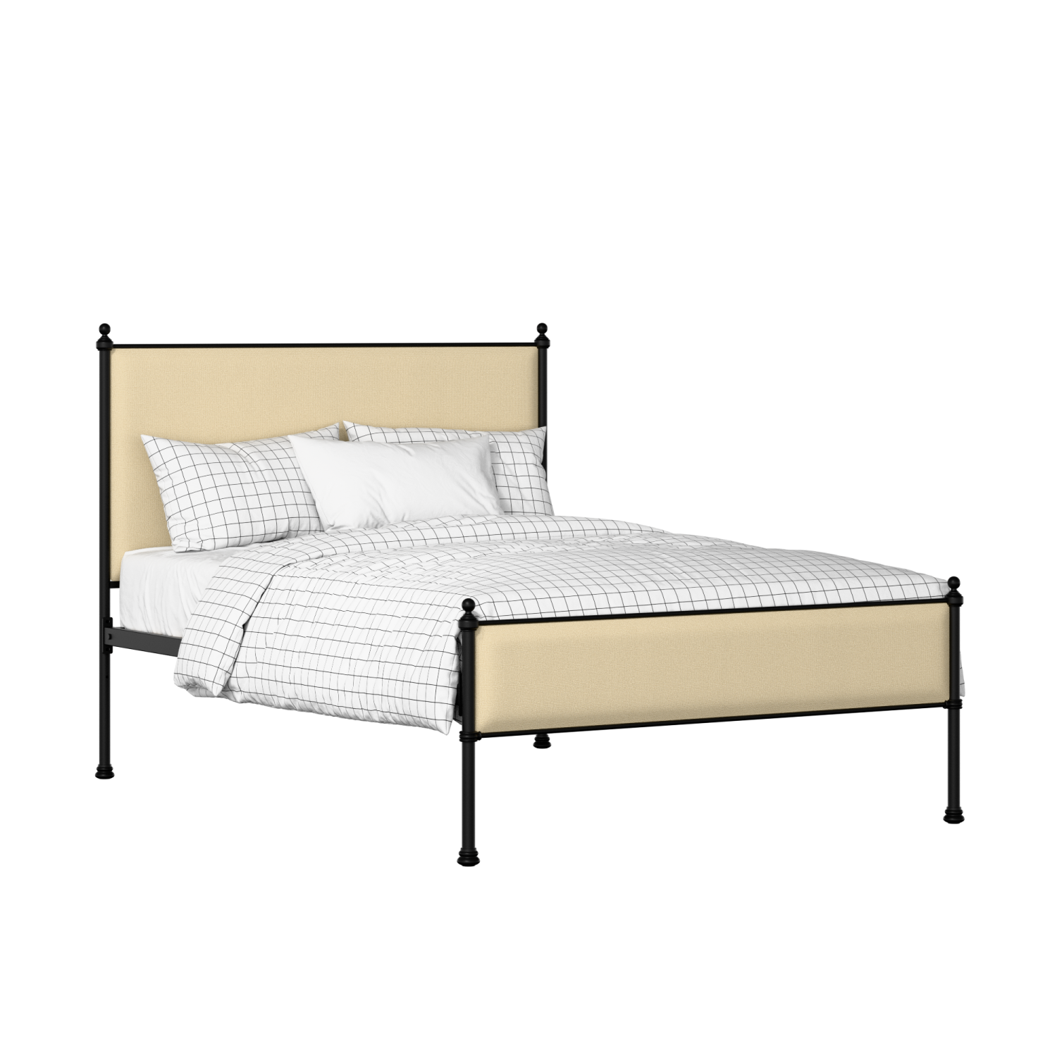 Neville Slim iron/metal upholstered bed in black with oatmeal fabric