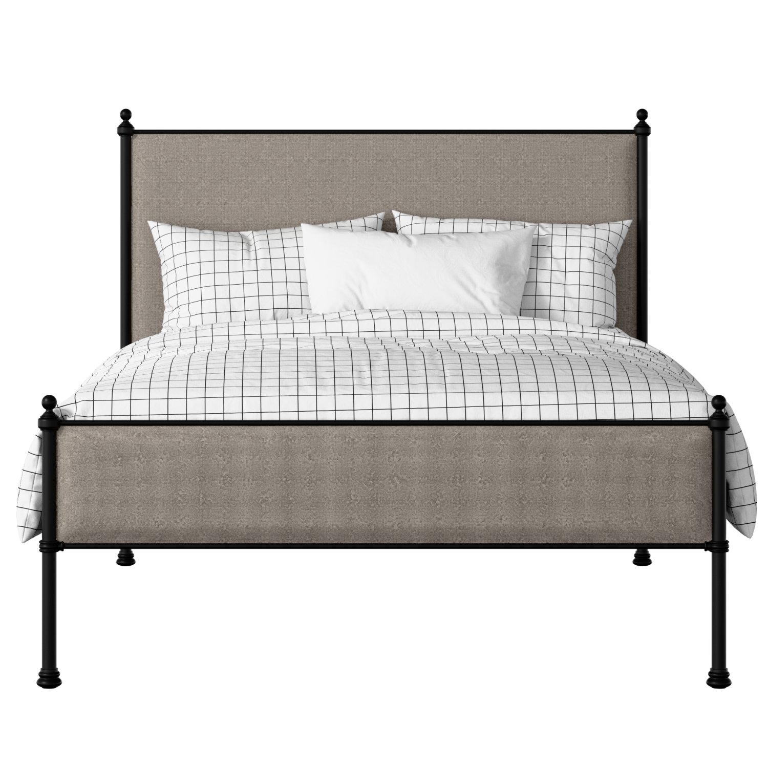 Neville Slim iron/metal upholstered bed in black with storm grey fabric