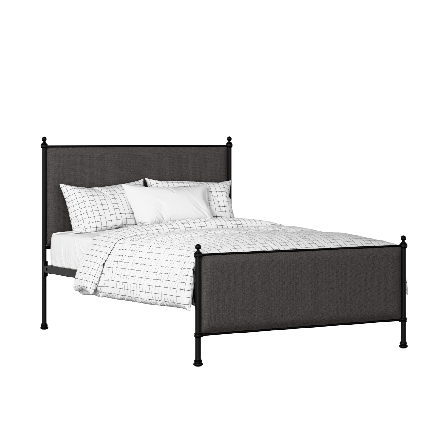 Neville iron/metal upholstered bed in black with iron fabric