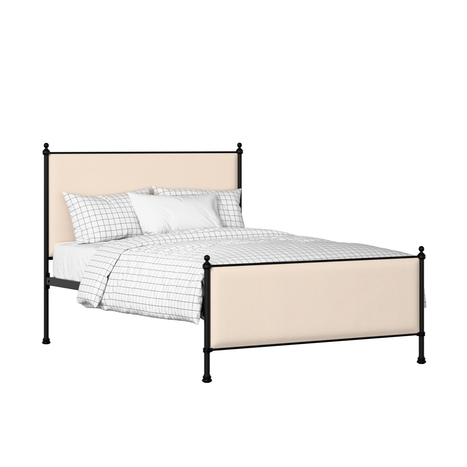 Neville iron/metal upholstered bed in black with silver fabric