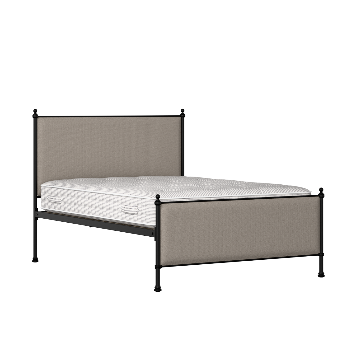 Neville iron/metal upholstered bed in black with storm grey fabric