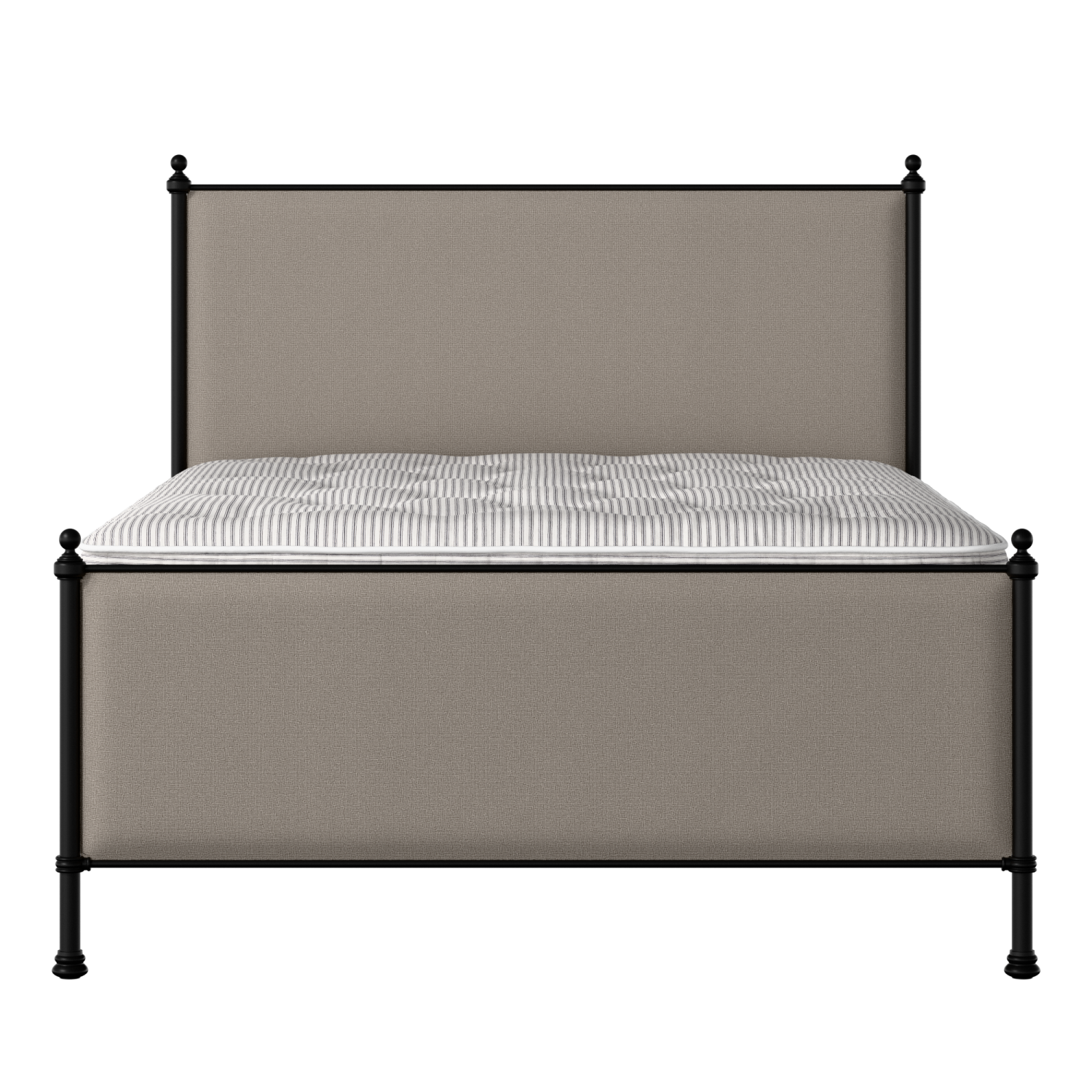 Neville iron/metal upholstered bed in black with storm grey fabric