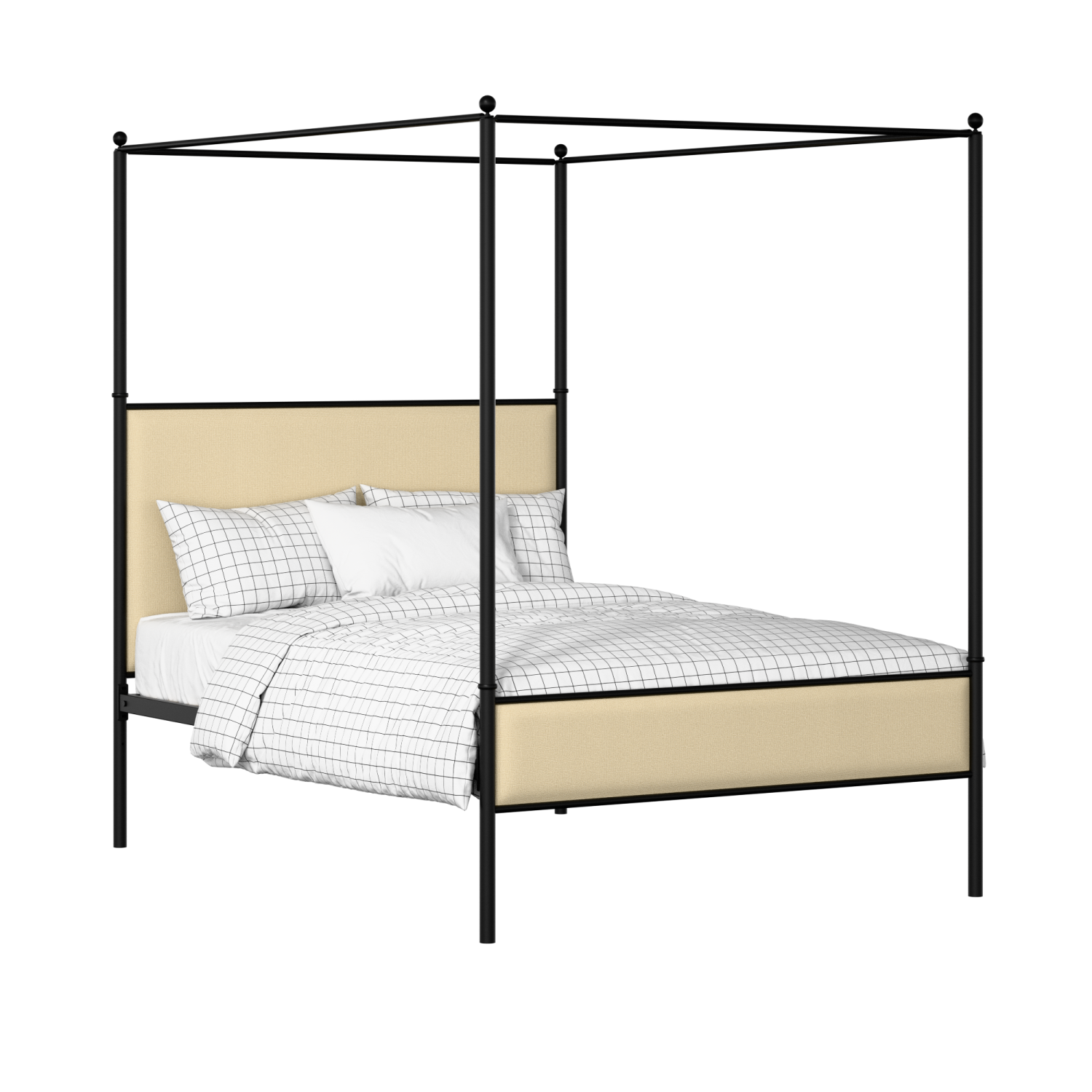 Reims Slim iron/metal upholstered bed in black with oatmeal fabric