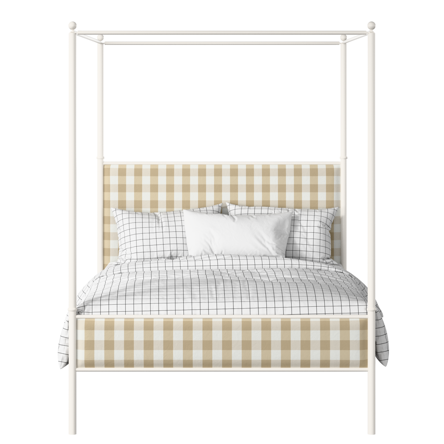 Reims Slim iron/metal upholstered bed in ivory with Romo Kemble Putty fabric