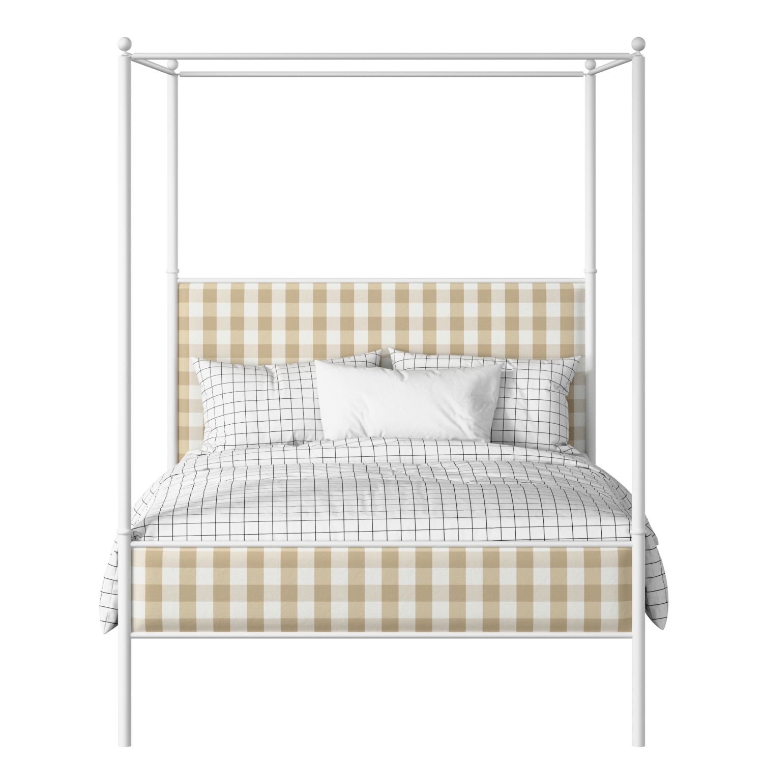 Reims Slim iron/metal upholstered bed in white with Romo Kemble Putty fabric