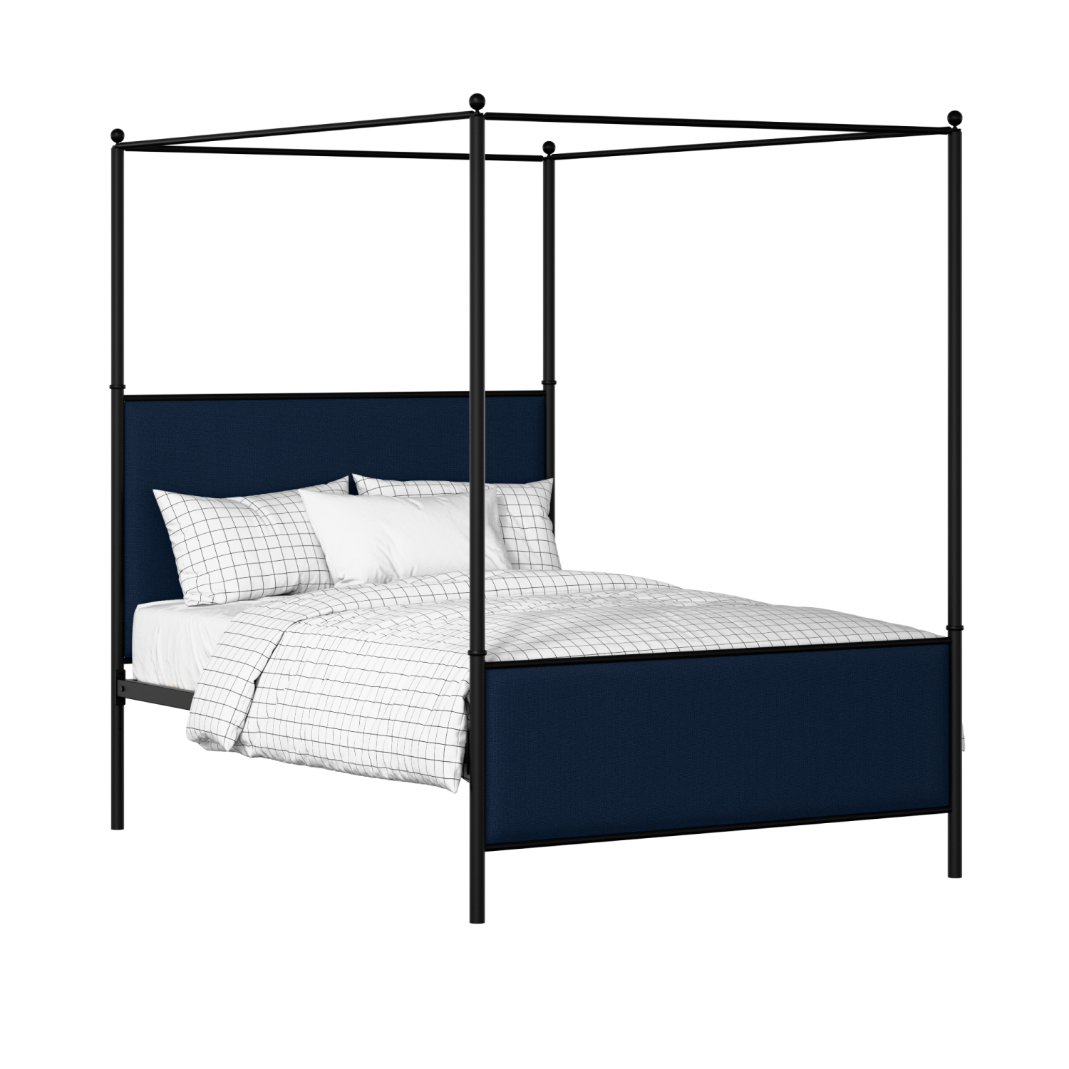 Reims lit rembourré en métal noir avec tissu bleu