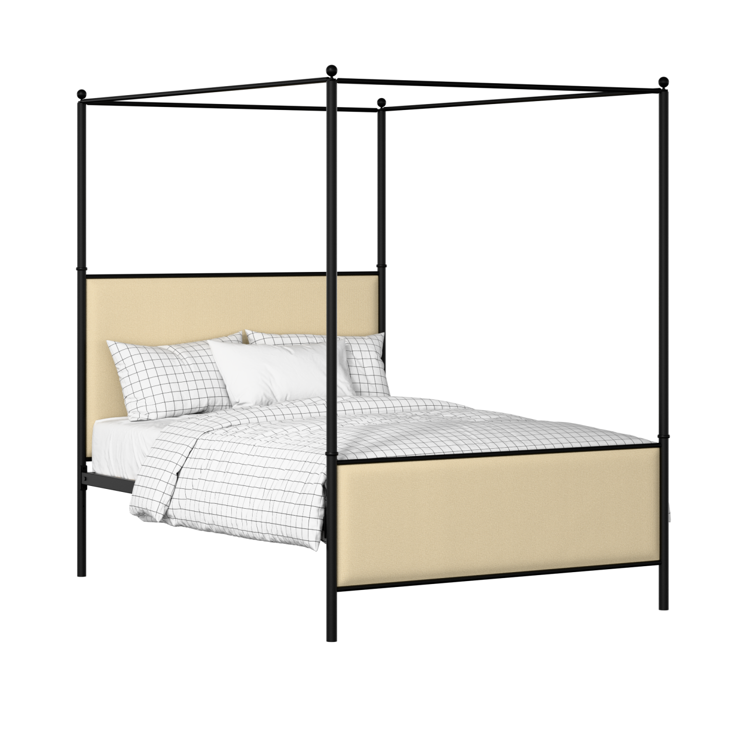 Reims iron/metal upholstered bed in black with oatmeal fabric