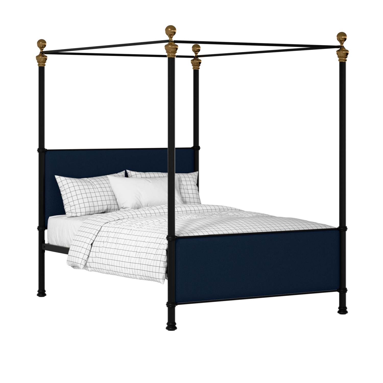 Riviere lit rembourré en métal noir avec tissu bleu