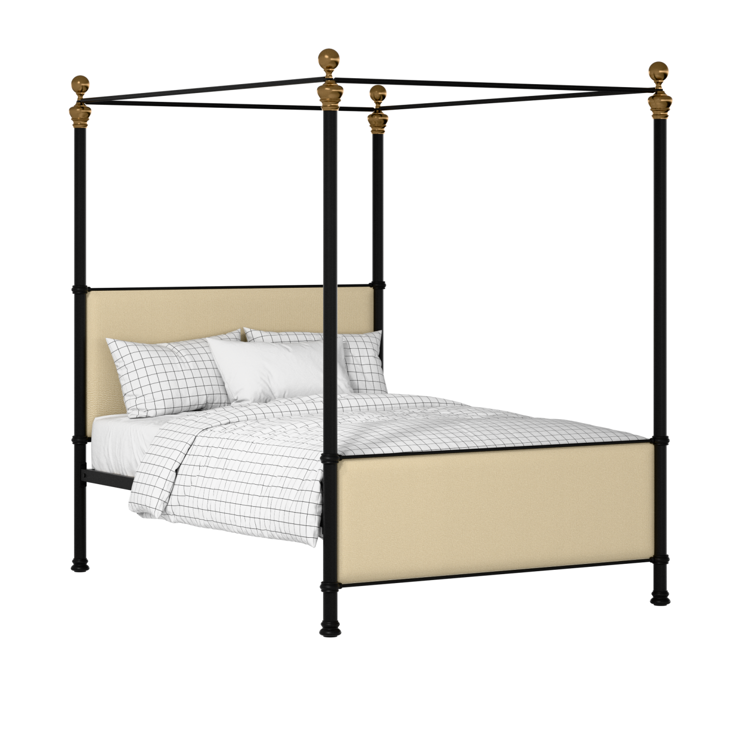 Riviere iron/metal upholstered bed in black with oatmeal fabric