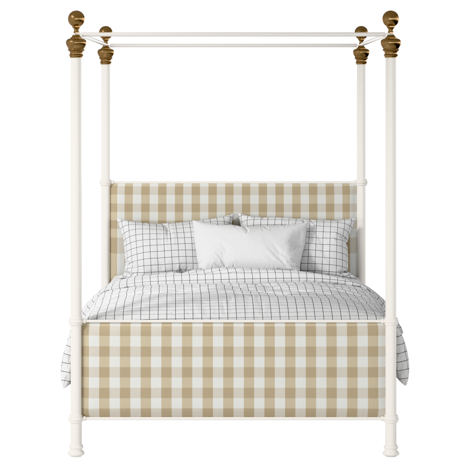 Riviere iron/metal upholstered bed in ivory with Romo Kemble Putty fabric