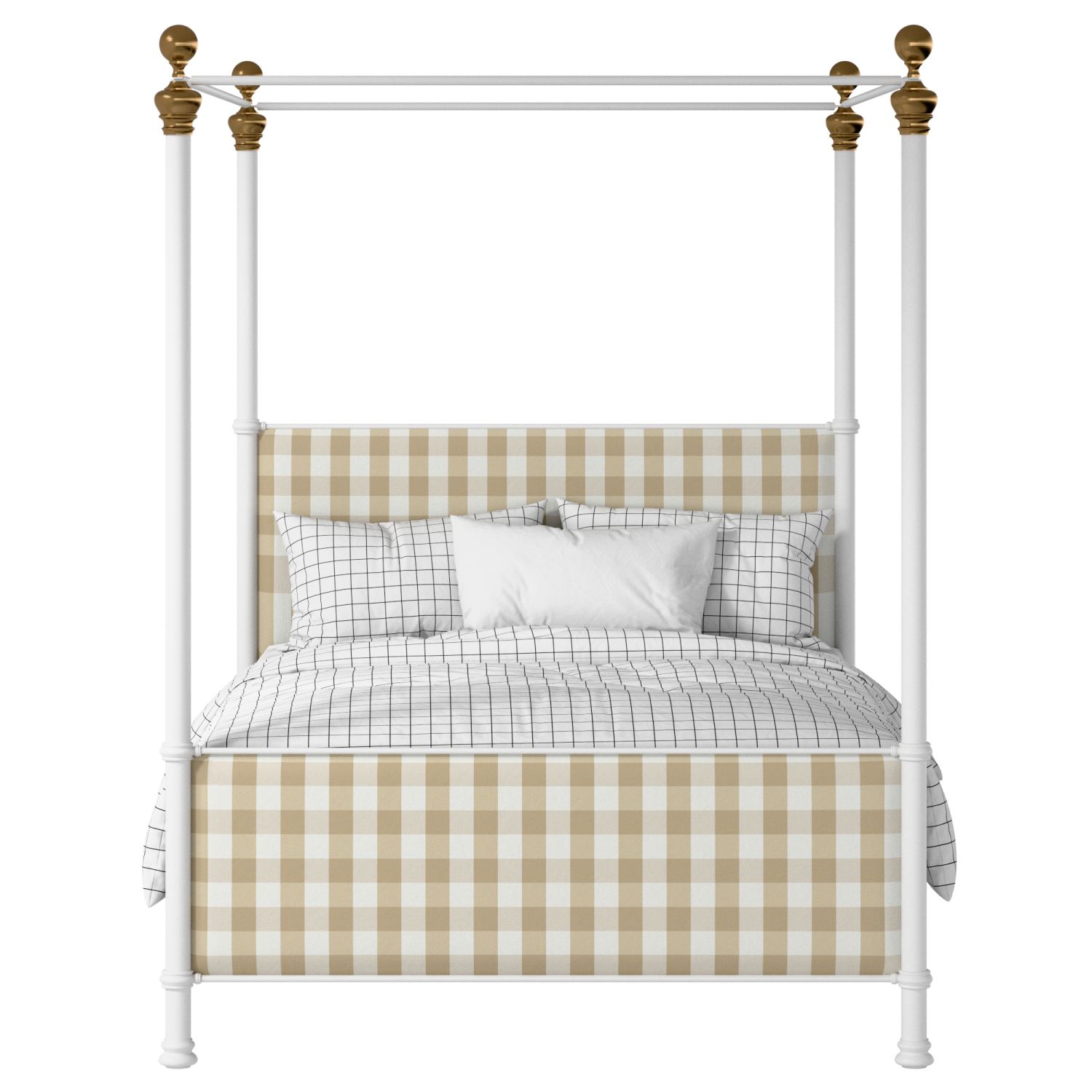 Riviere iron/metal upholstered bed in white with Romo Kemble Putty fabric