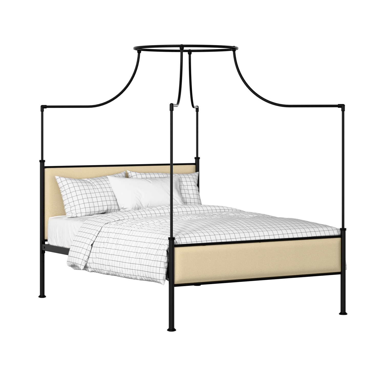 Waterloo Slim iron/metal upholstered bed in black with oatmeal fabric