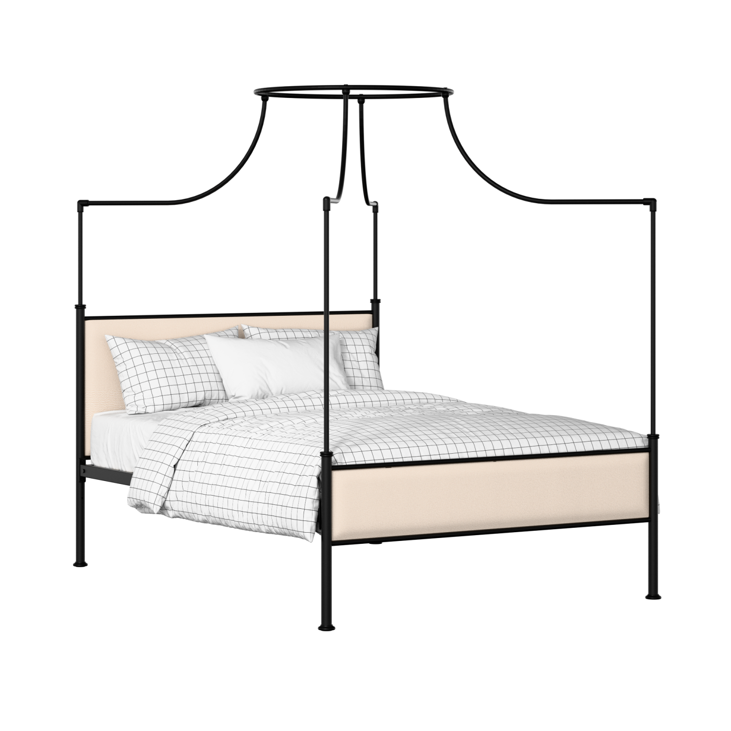 Waterloo Slim iron/metal upholstered bed in black with silver fabric