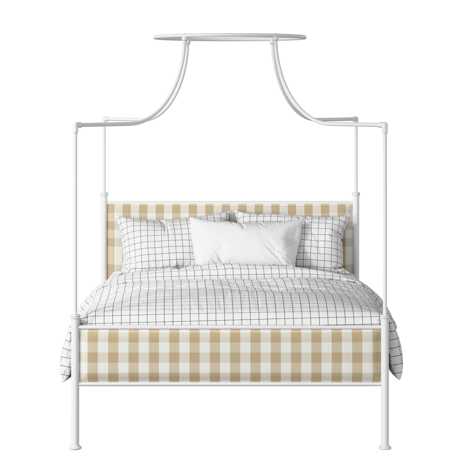 Waterloo Slim iron/metal upholstered bed in white with Romo Kemble Putty fabric