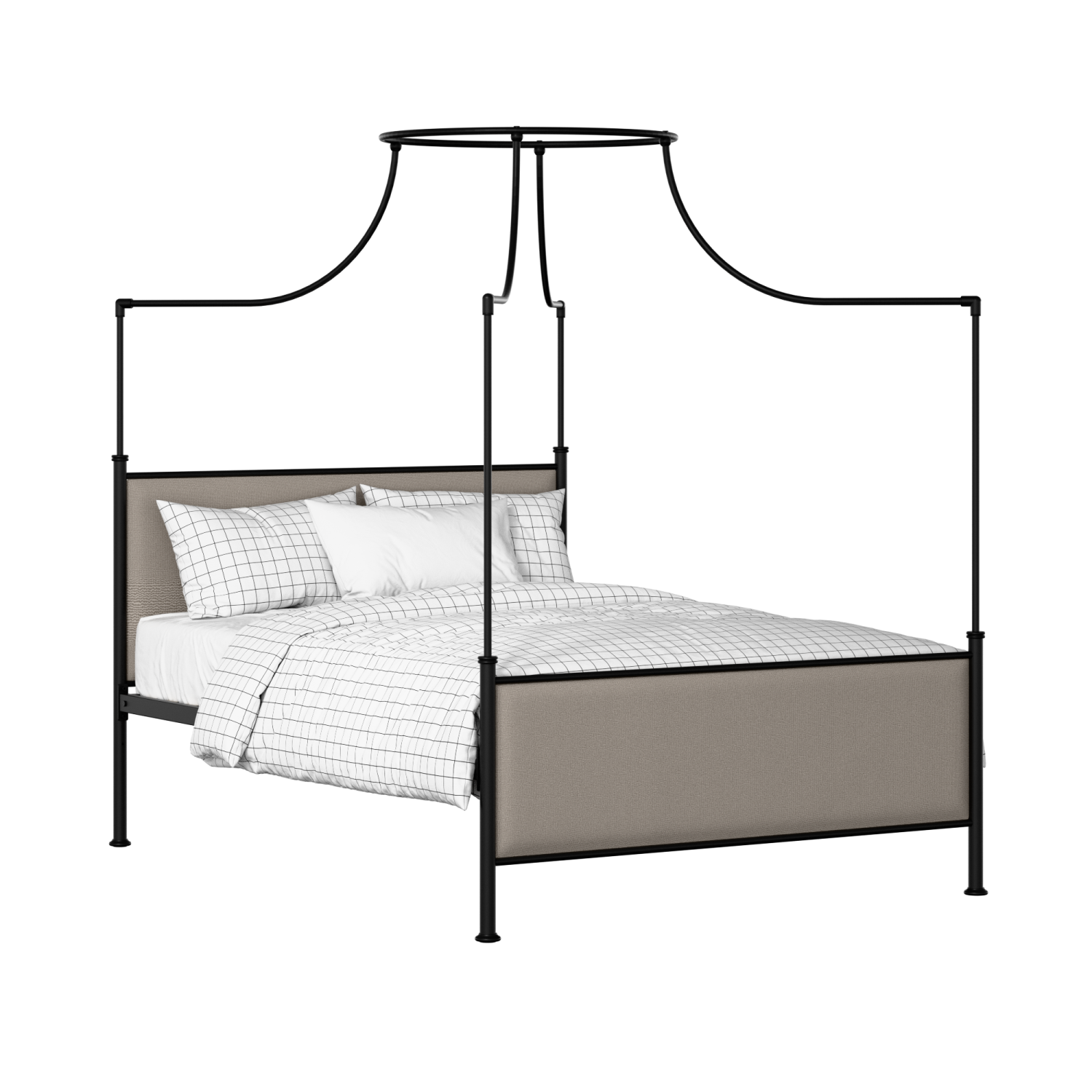 Waterloo iron/metal upholstered bed in black with storm grey fabric